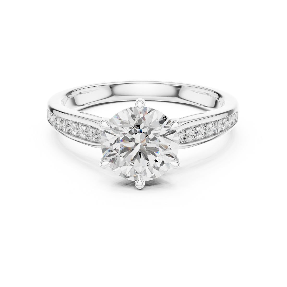 Round Solitaire Tapered Pave Engagement Ring