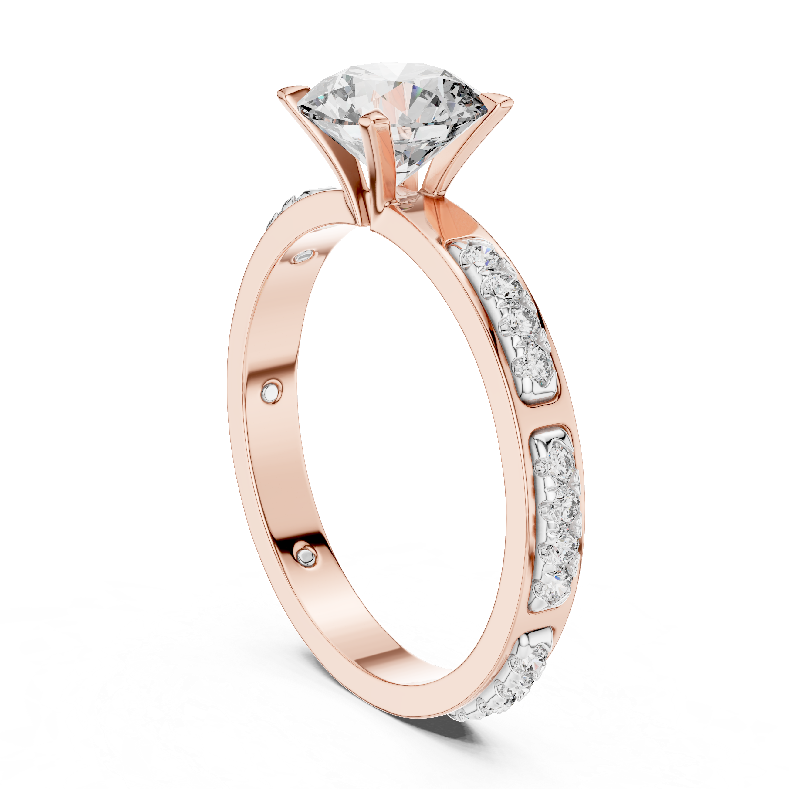 Round Solitaire U-Cut Pave Engagement Ring