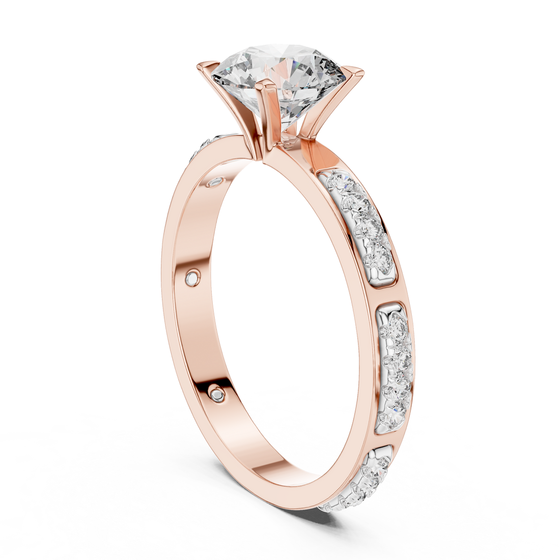 Round Solitaire U-Cut Pave Engagement Ring