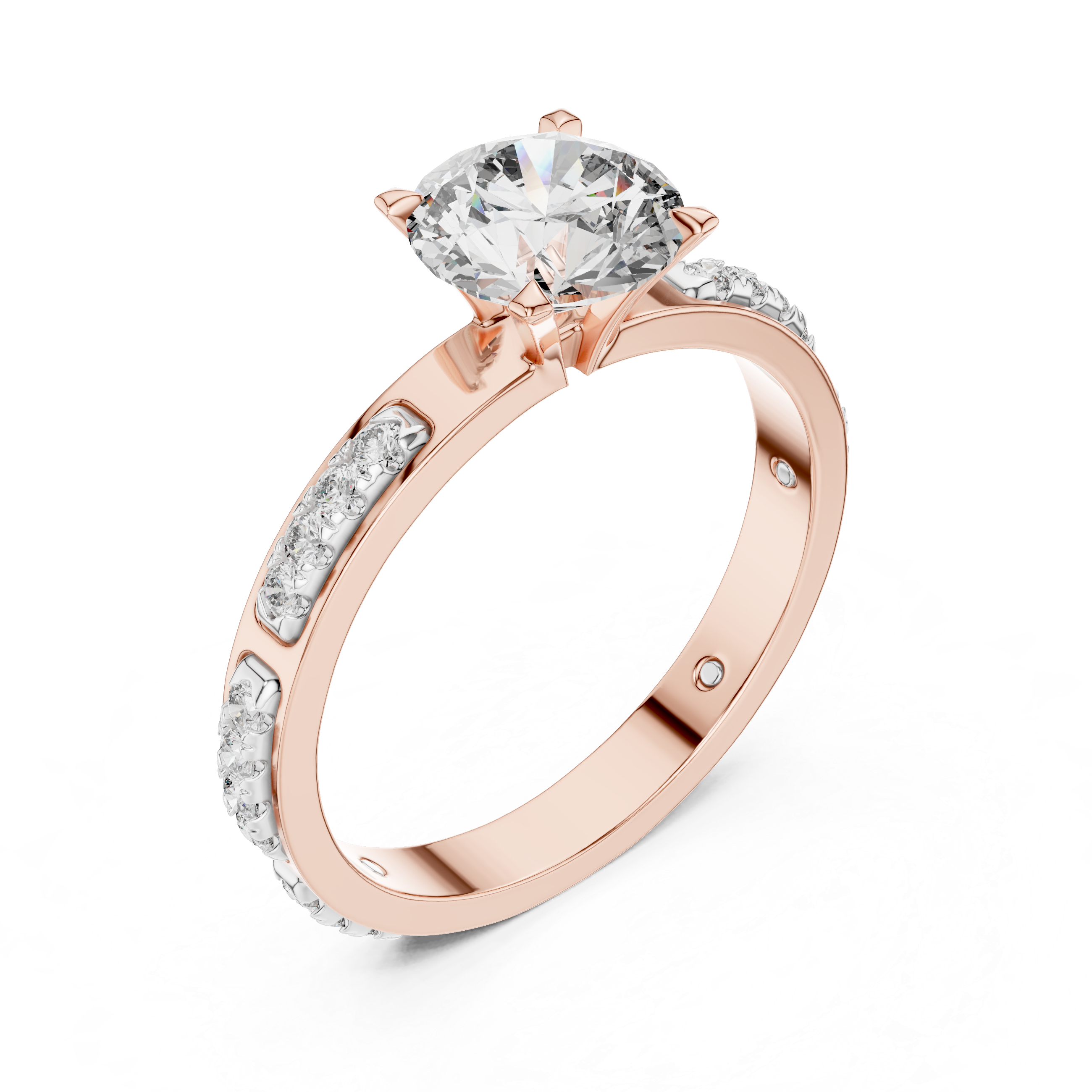 Round Solitaire U-Cut Pave Engagement Ring