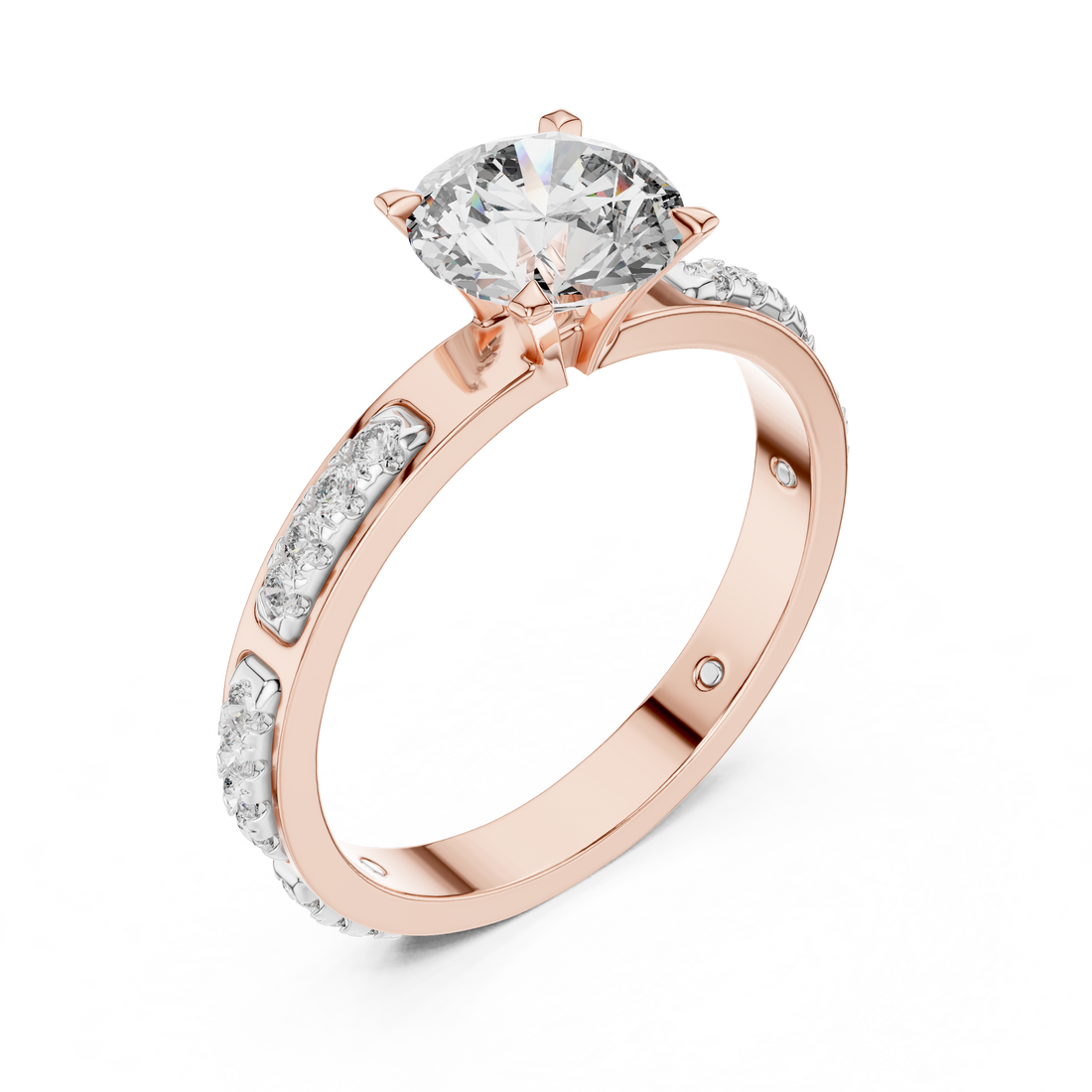 Round Solitaire U-Cut Pave Engagement Ring