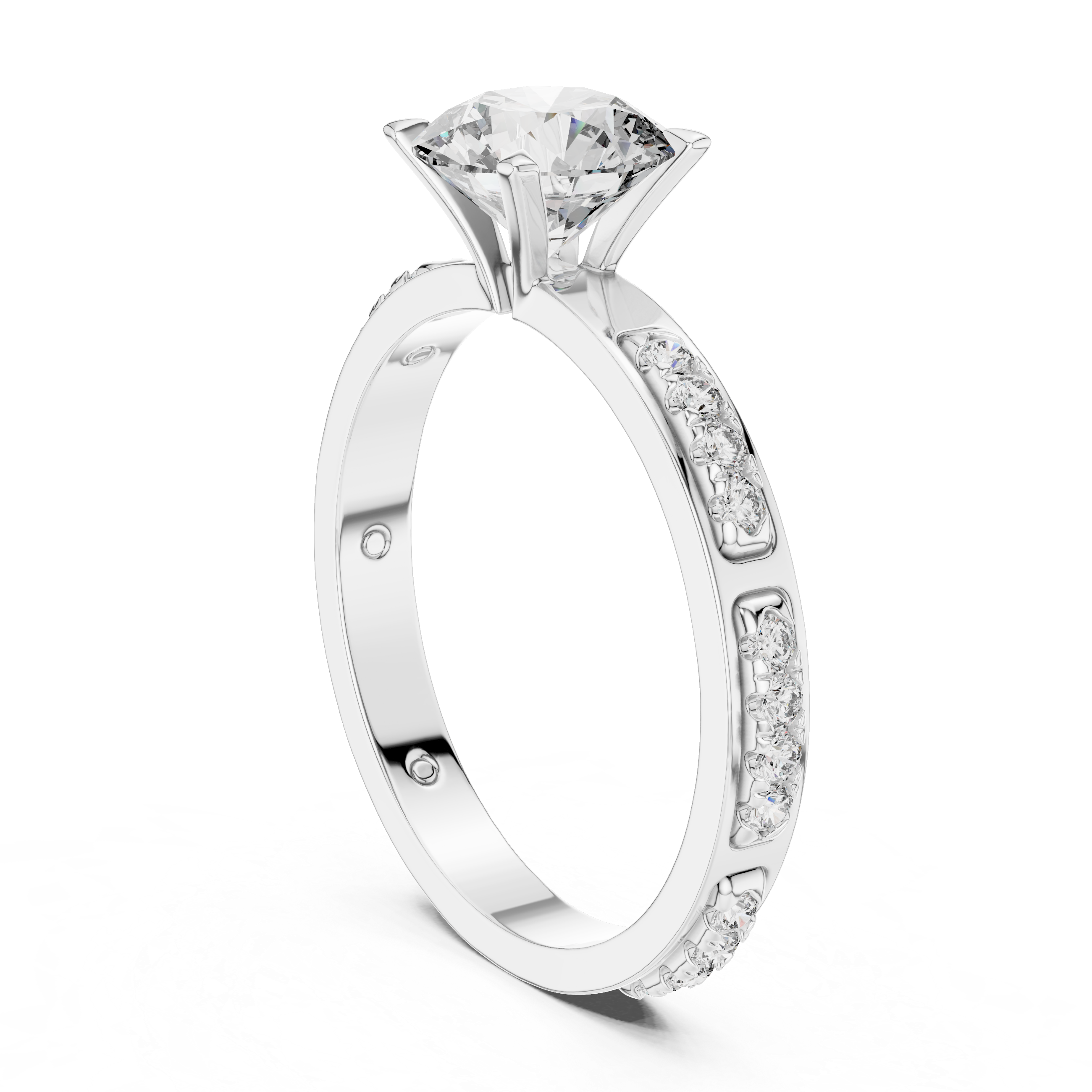Round Solitaire U-Cut Pave Engagement Ring