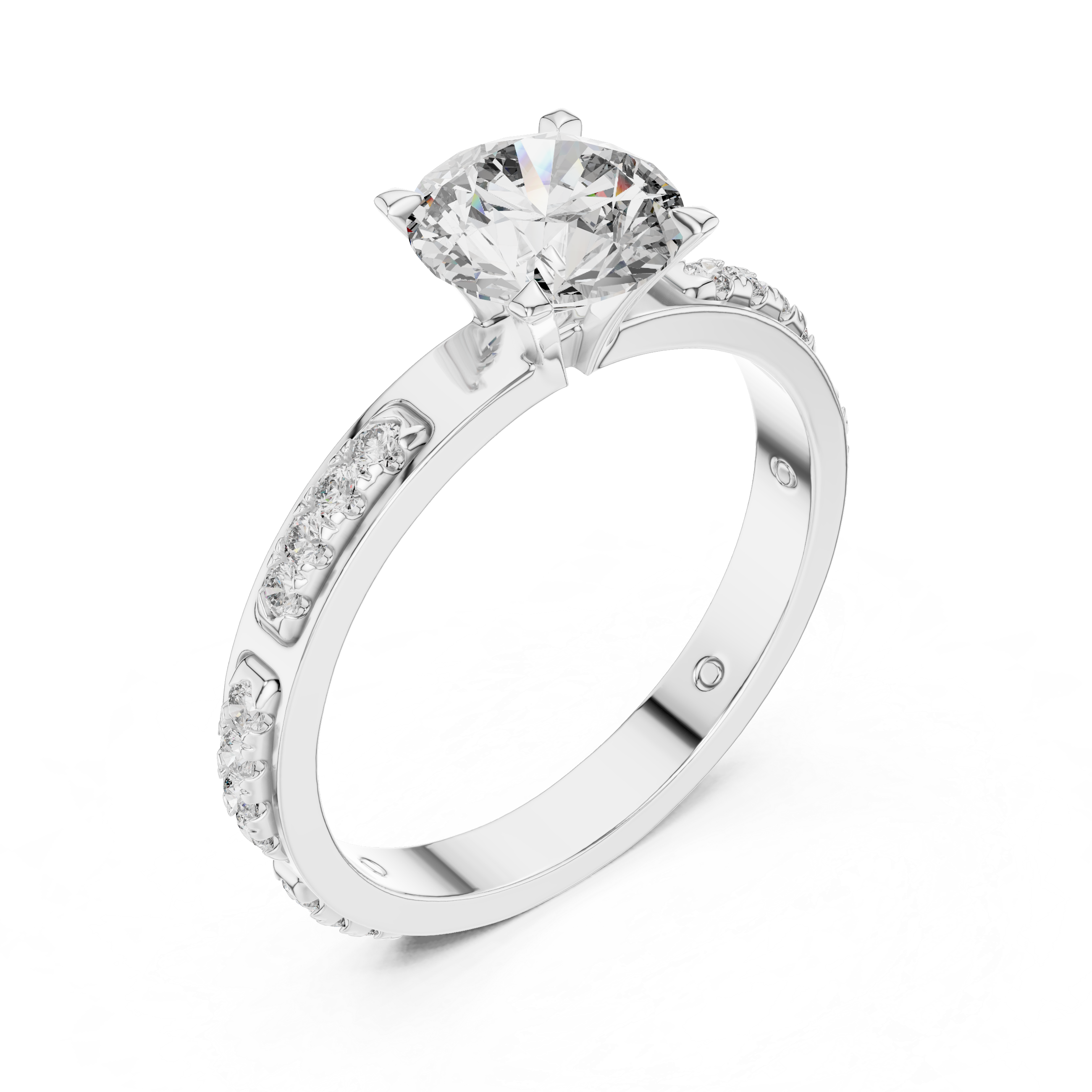 Round Solitaire U-Cut Pave Engagement Ring