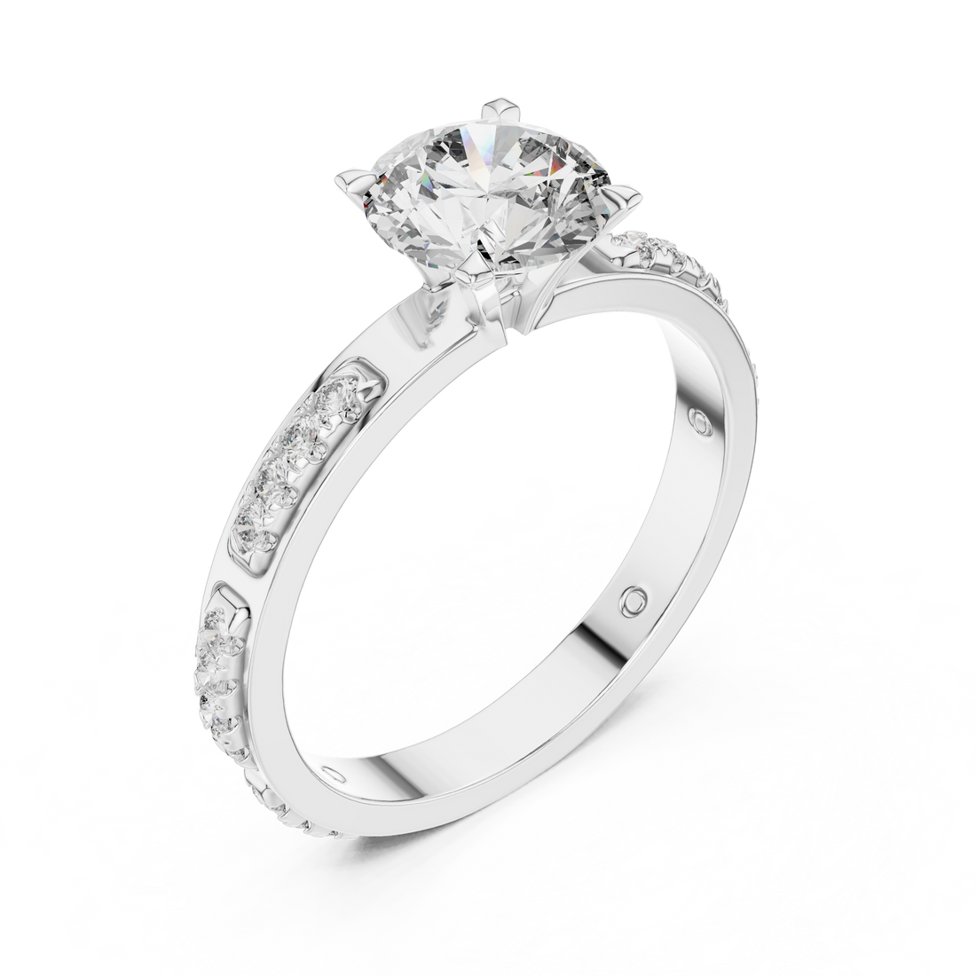 Round Solitaire U-Cut Pave Engagement Ring