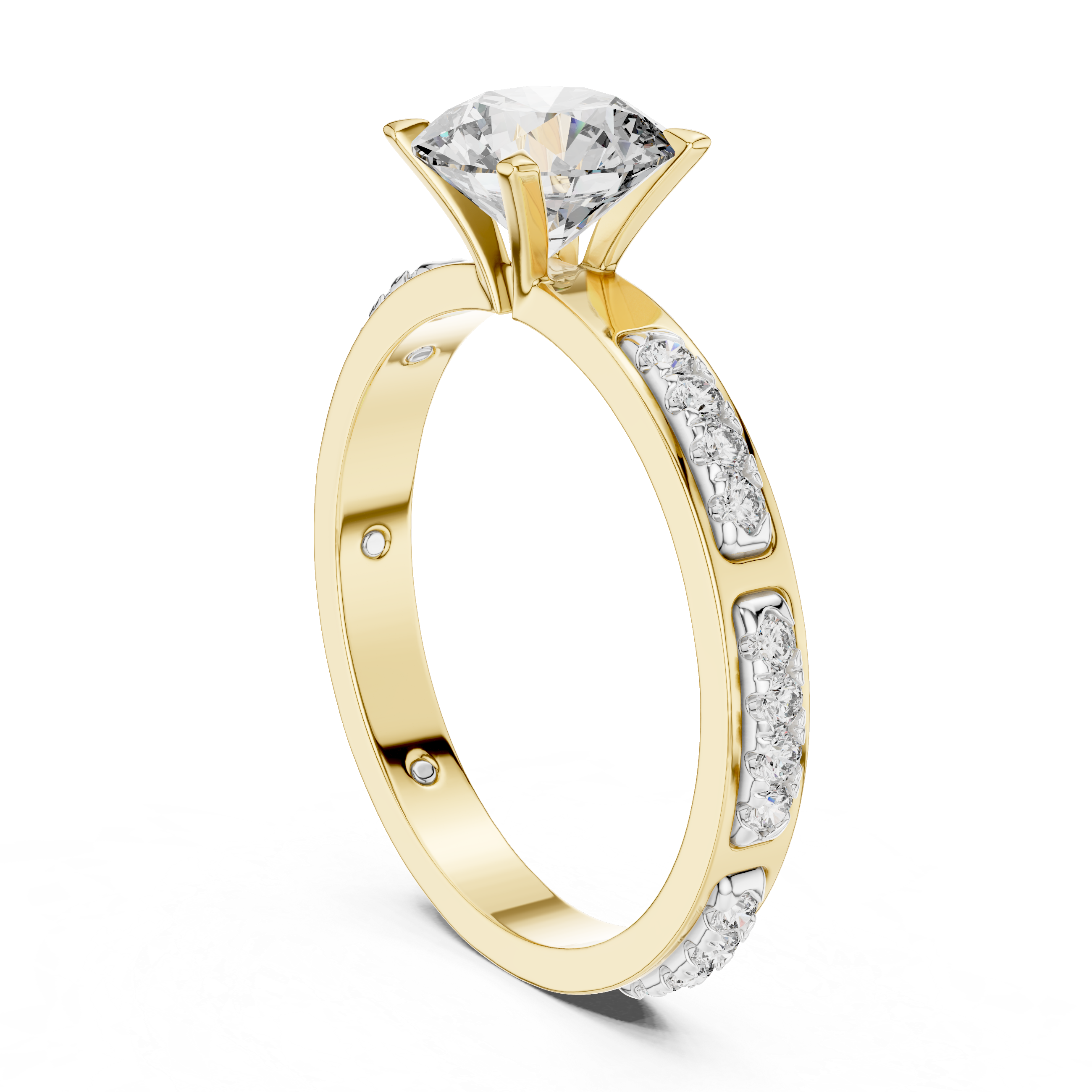 Round Solitaire U-Cut Pave Engagement Ring