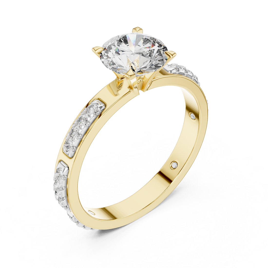 Round Solitaire U-Cut Pave Engagement Ring