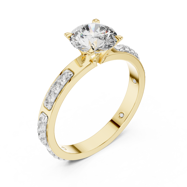 Round Solitaire U-Cut Pave Engagement Ring
