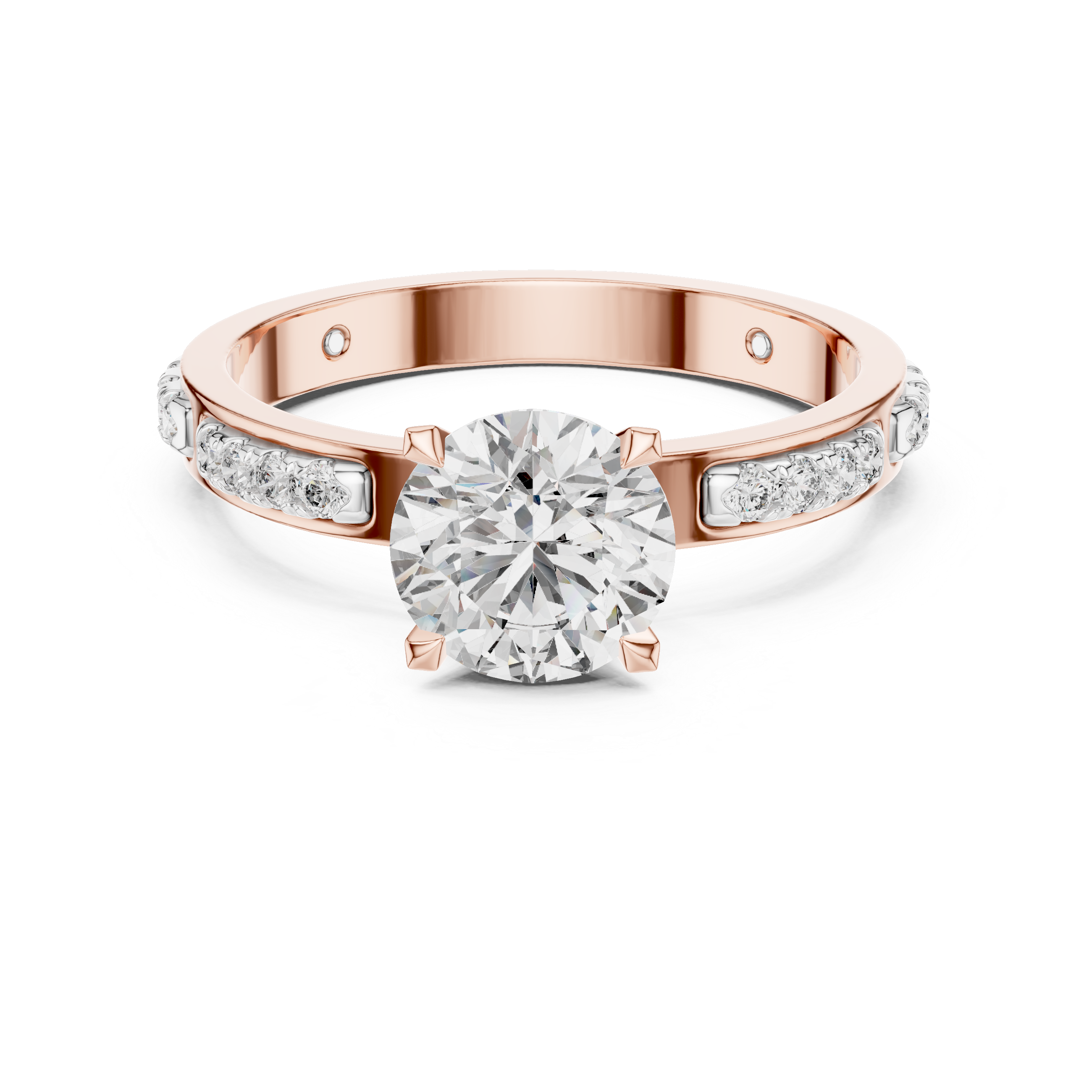 Round Solitaire U-Cut Pave Engagement Ring