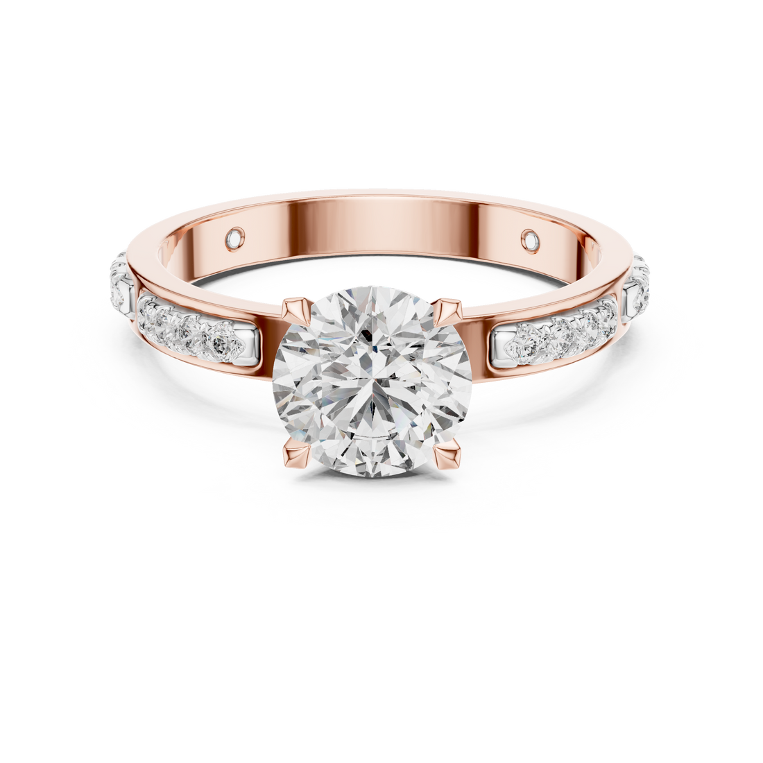 Round Solitaire U-Cut Pave Engagement Ring