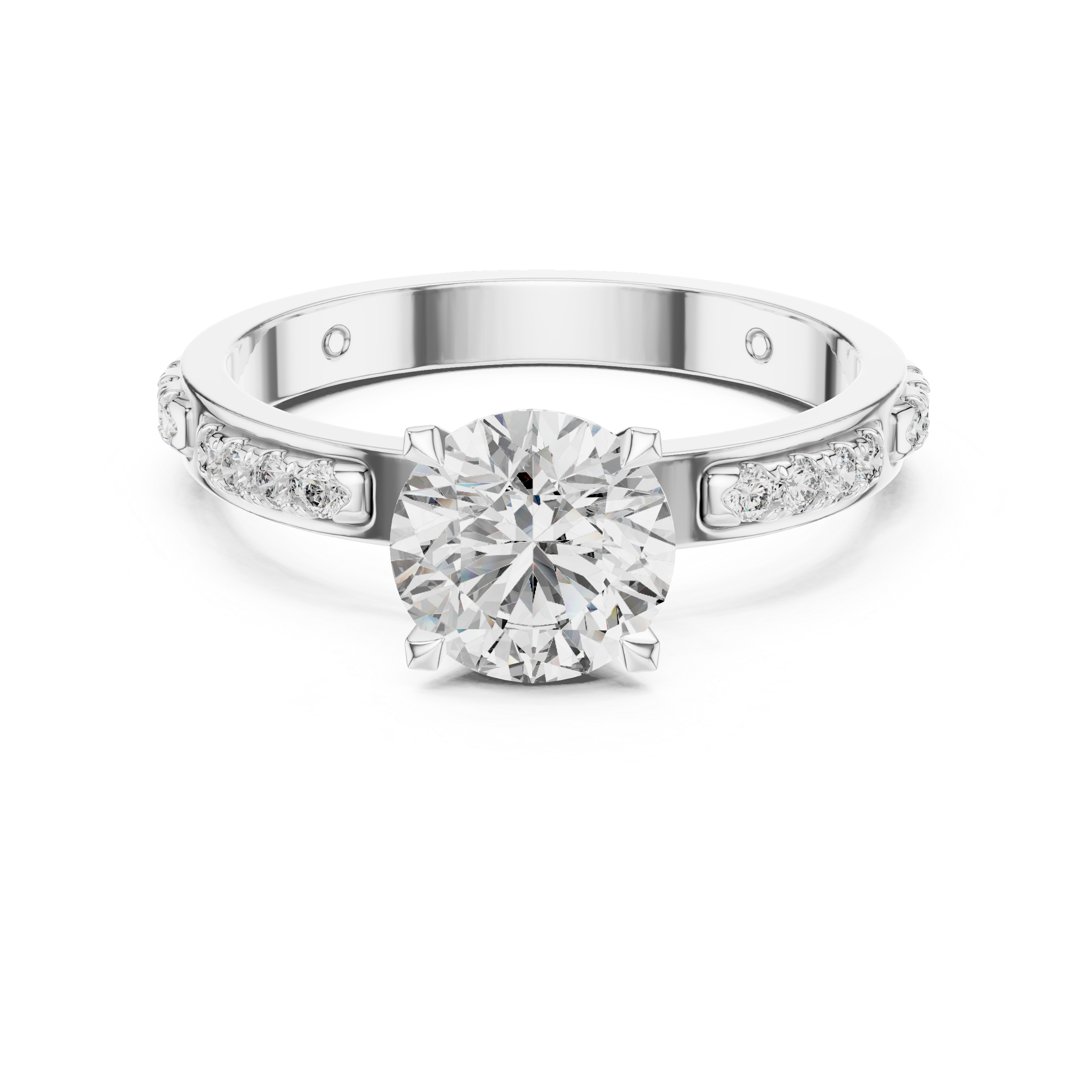 Round Solitaire U-Cut Pave Engagement Ring
