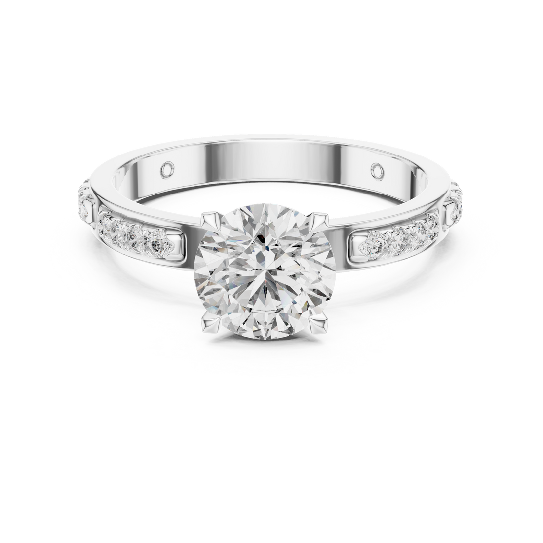 Round Solitaire U-Cut Pave Engagement Ring