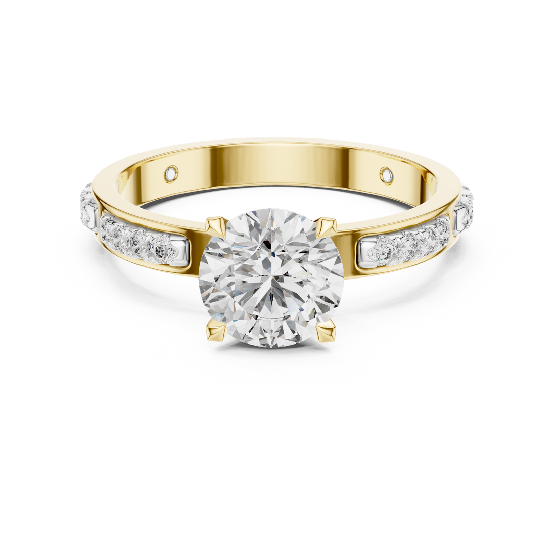 Round Solitaire U-Cut Pave Engagement Ring