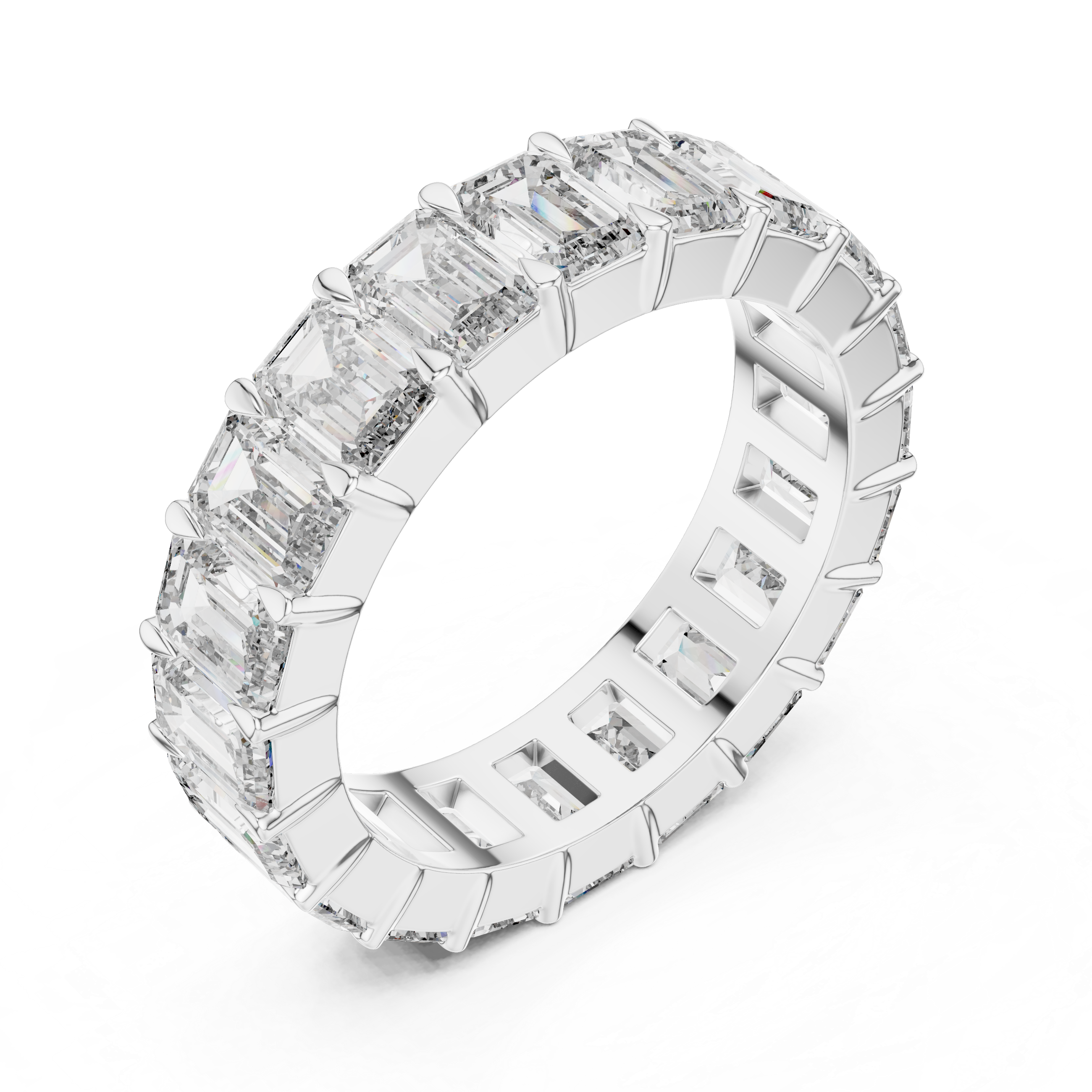 Emerald-Cut Shared-Prong Full Eternity Band