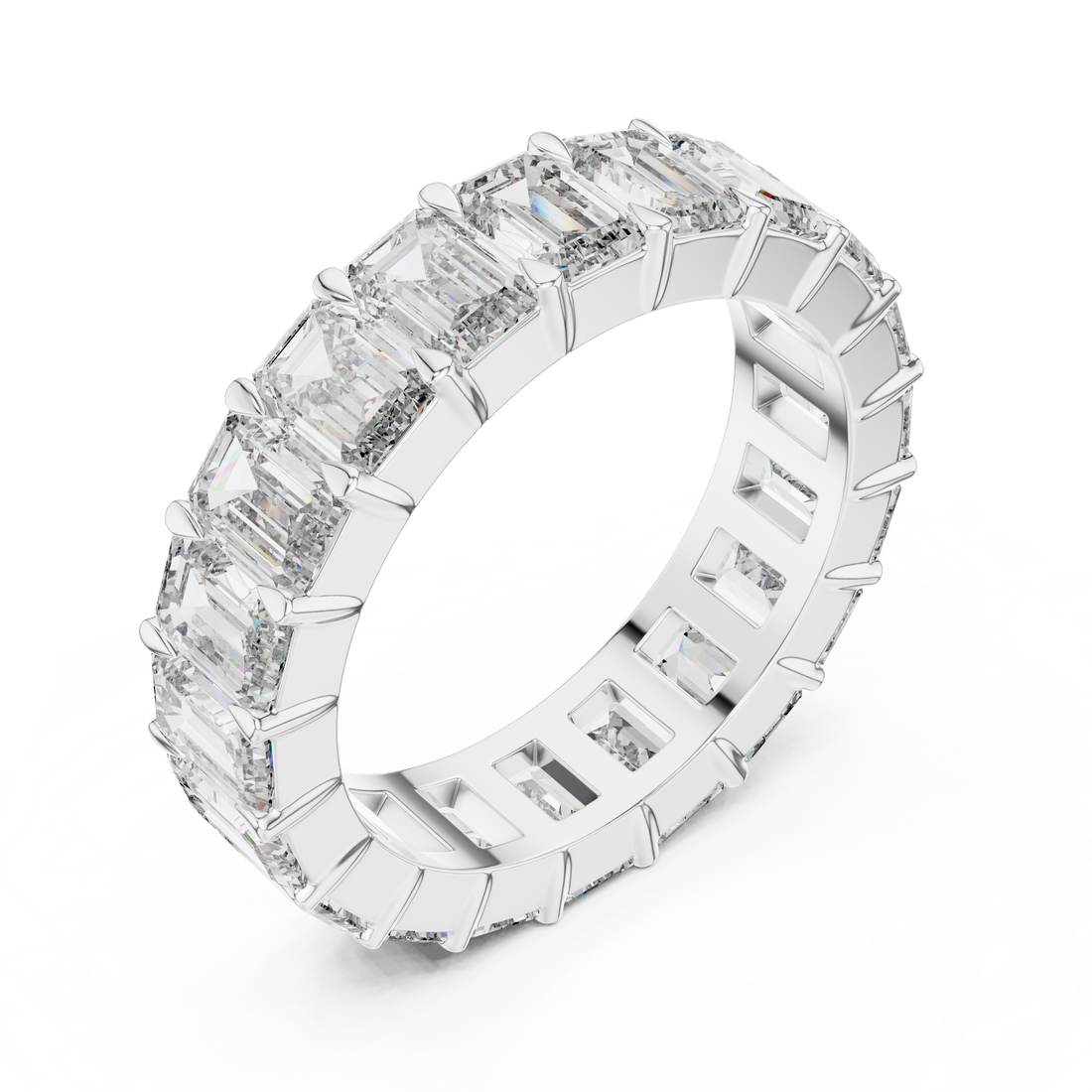 Emerald-Cut Shared-Prong Full Eternity Band
