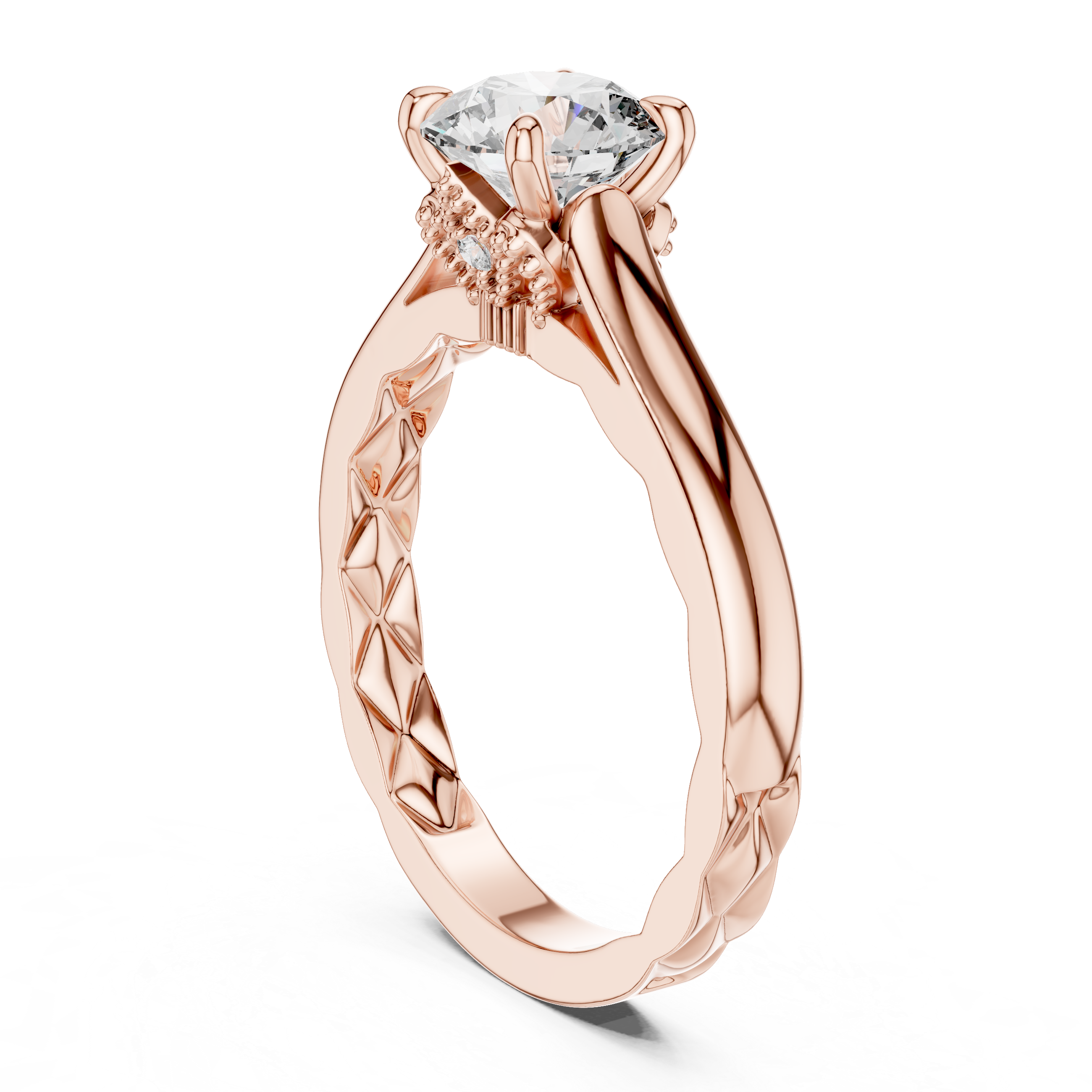 Round Solitaire Vine & Leaf Trellis Engagement Ring