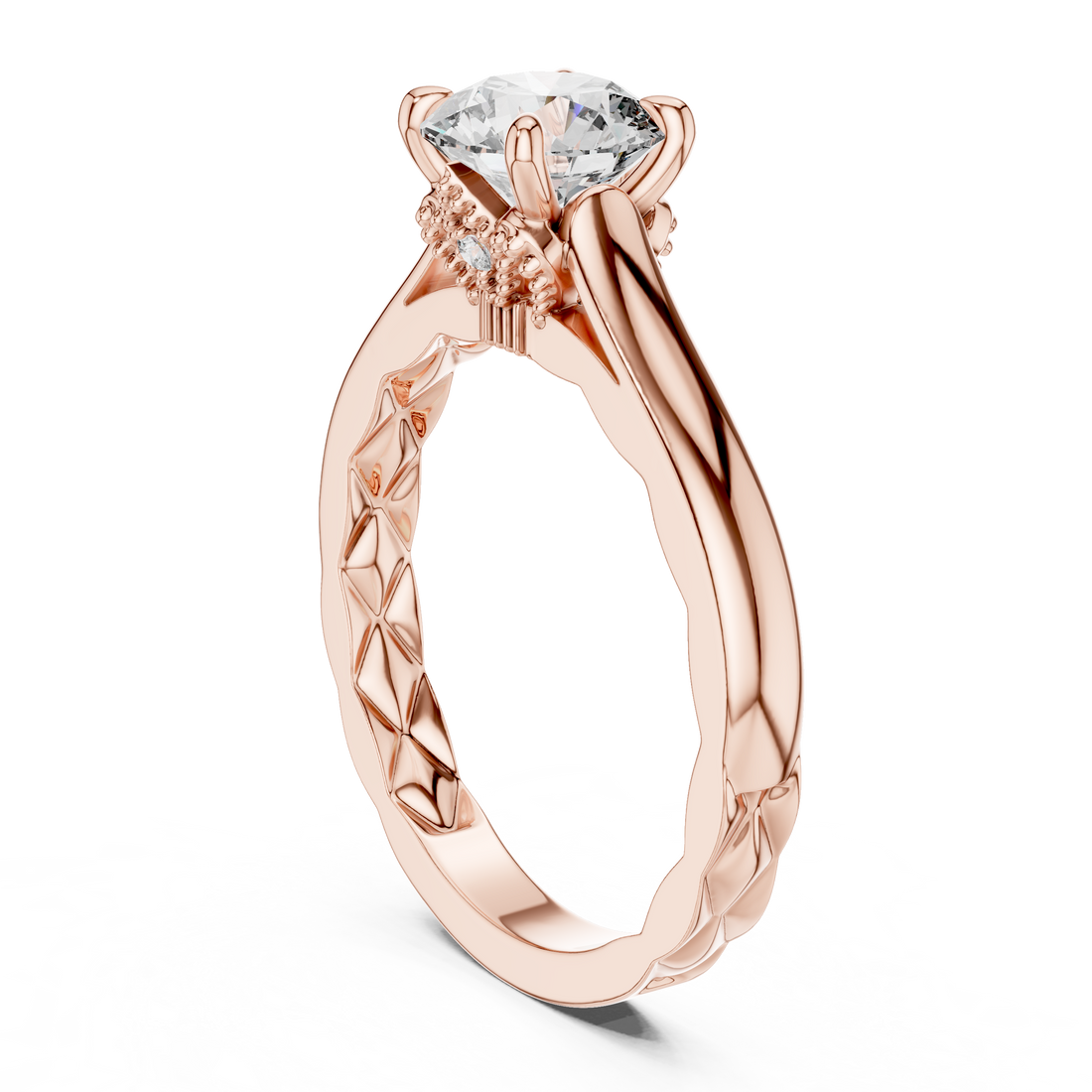 Round Solitaire Vine & Leaf Trellis Engagement Ring