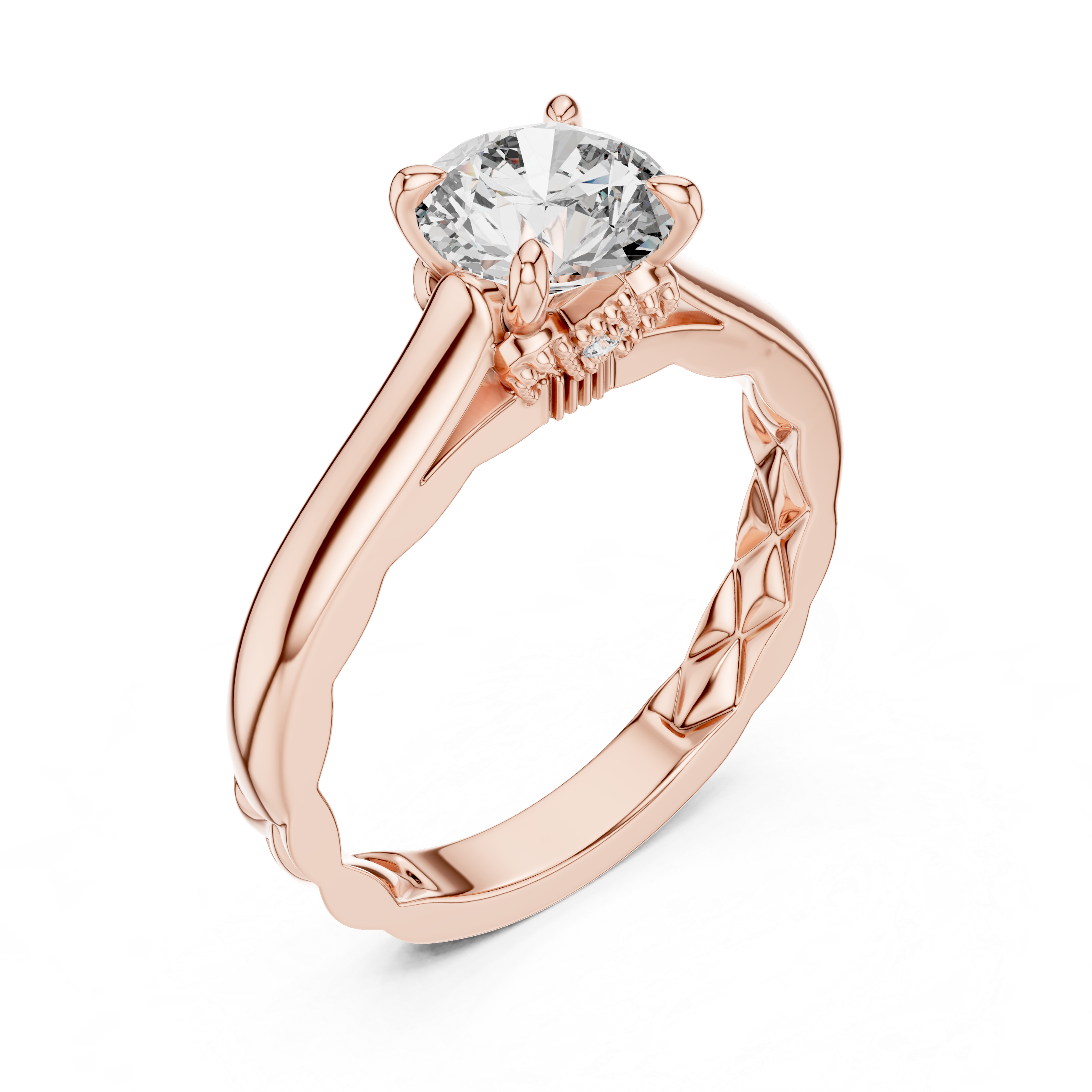 Round Solitaire Vine & Leaf Trellis Engagement Ring