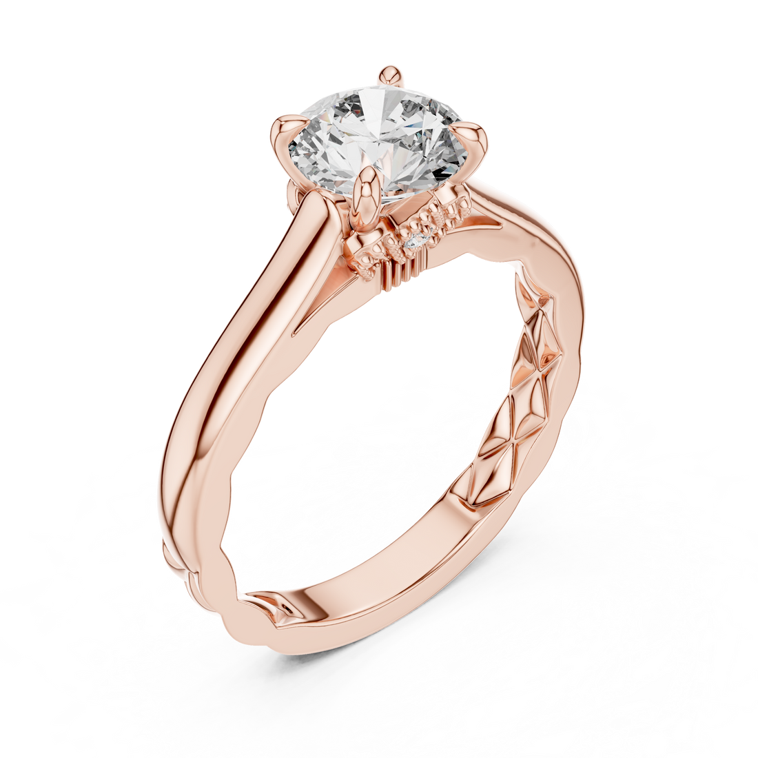 Round Solitaire Vine & Leaf Trellis Engagement Ring