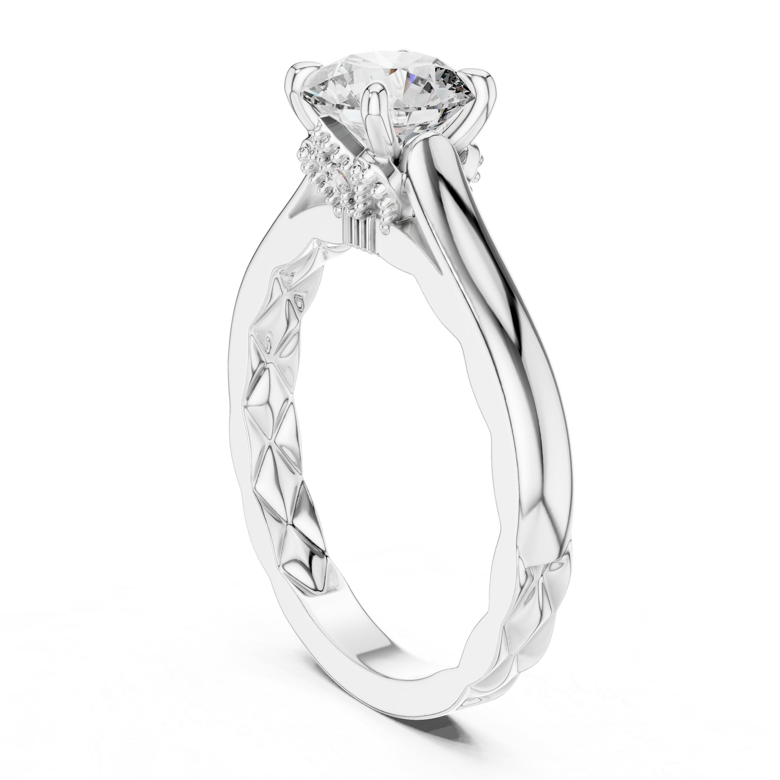 Round Solitaire Vine & Leaf Trellis Engagement Ring