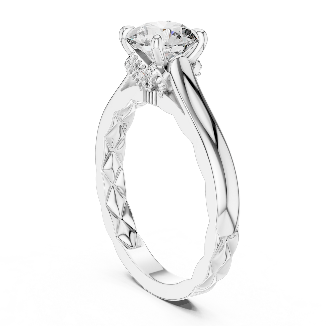 Round Solitaire Vine & Leaf Trellis Engagement Ring