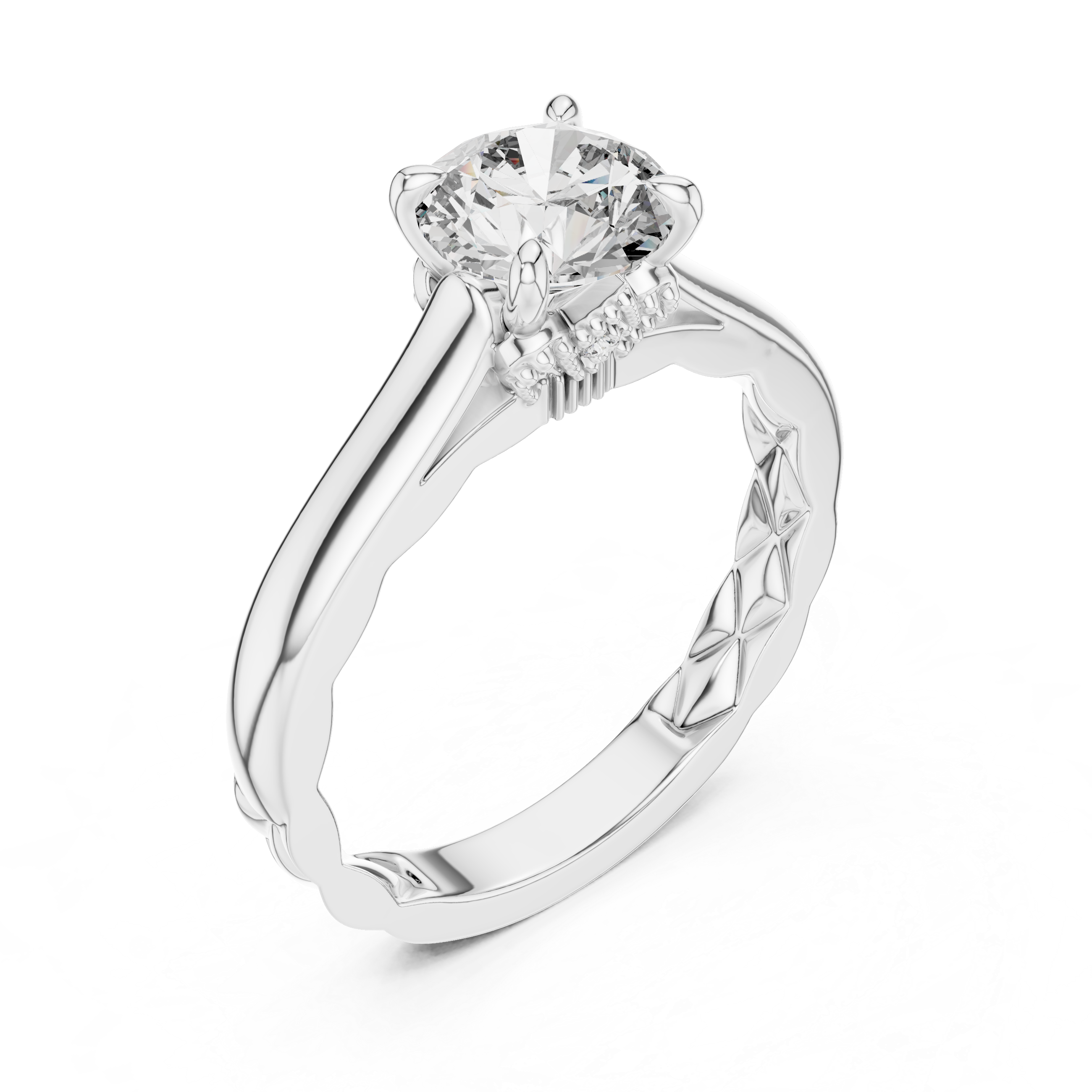 Round Solitaire Vine & Leaf Trellis Engagement Ring