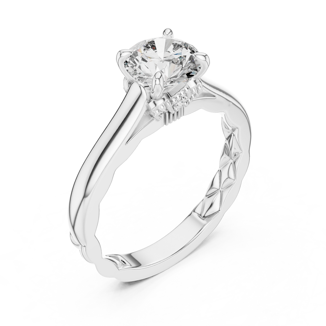 Round Solitaire Vine & Leaf Trellis Engagement Ring