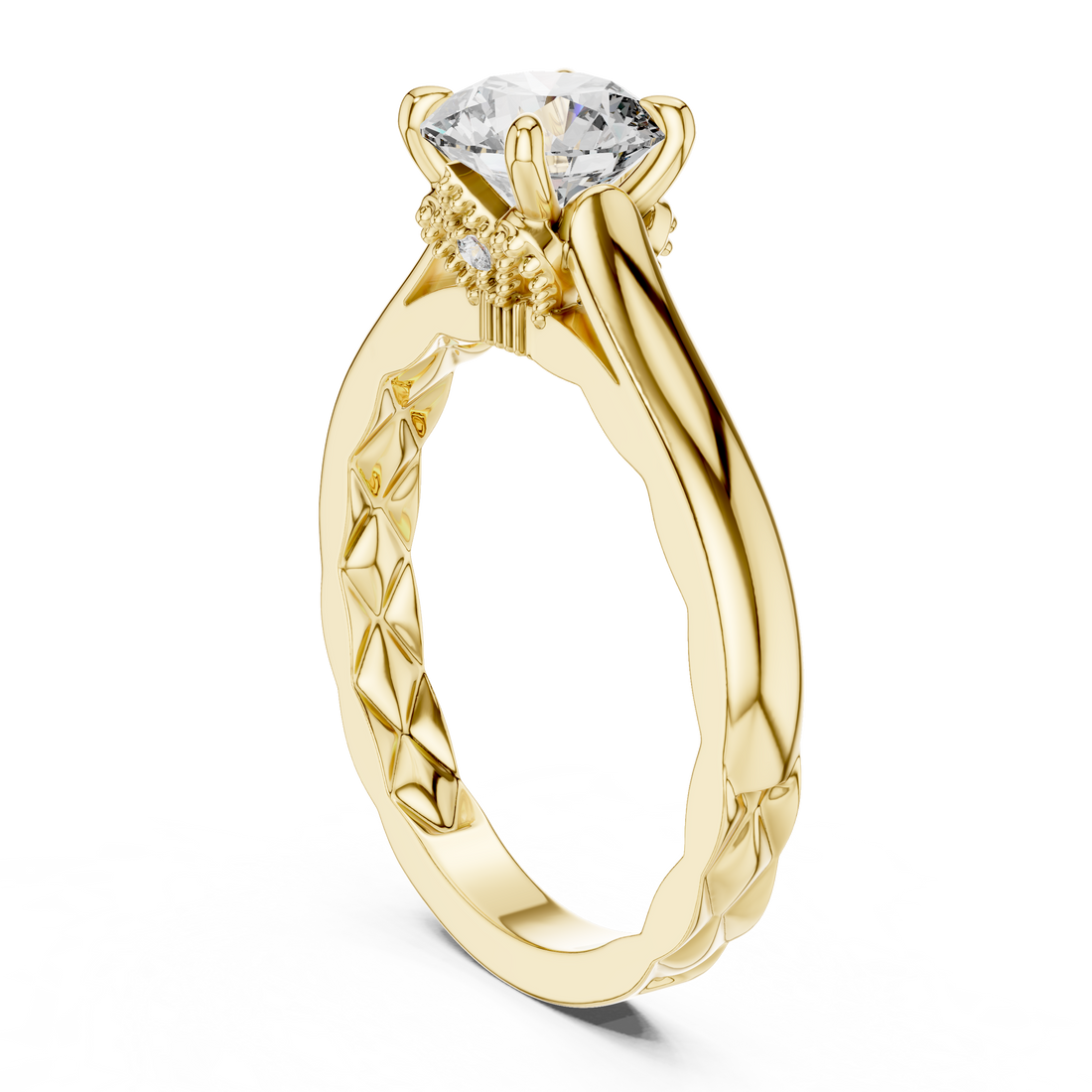 Round Solitaire Vine & Leaf Trellis Engagement Ring