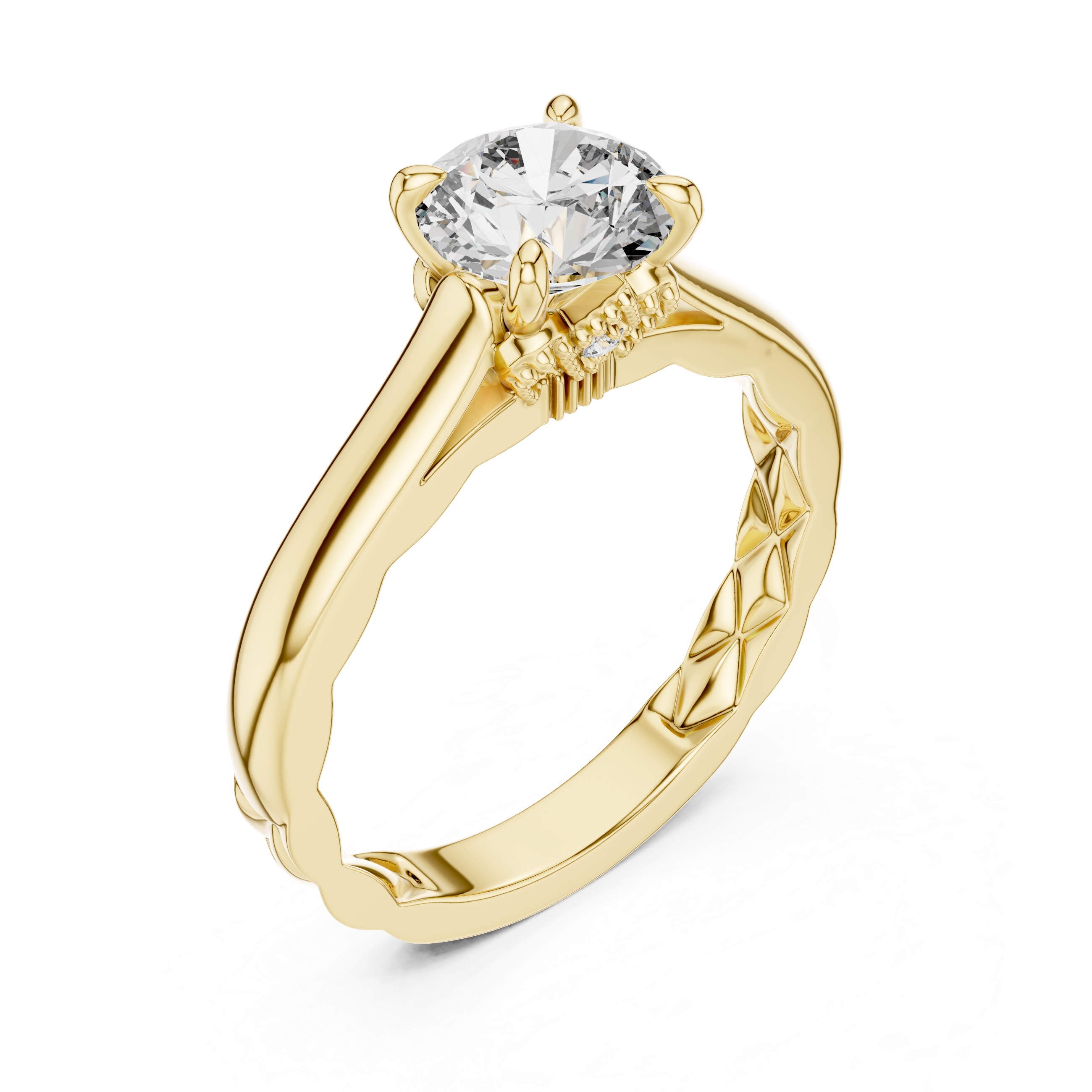 Round Solitaire Vine & Leaf Trellis Engagement Ring
