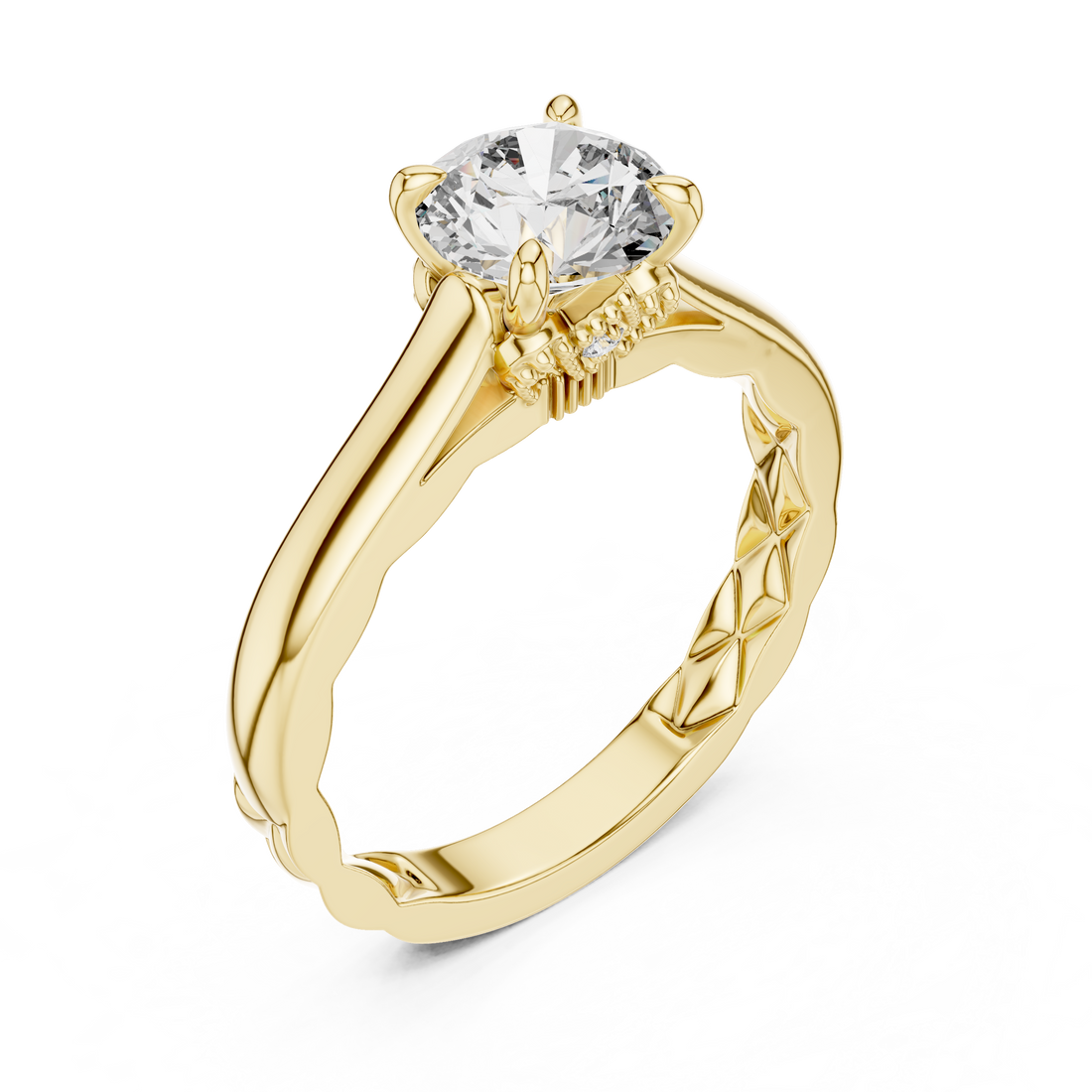 Round Solitaire Vine & Leaf Trellis Engagement Ring