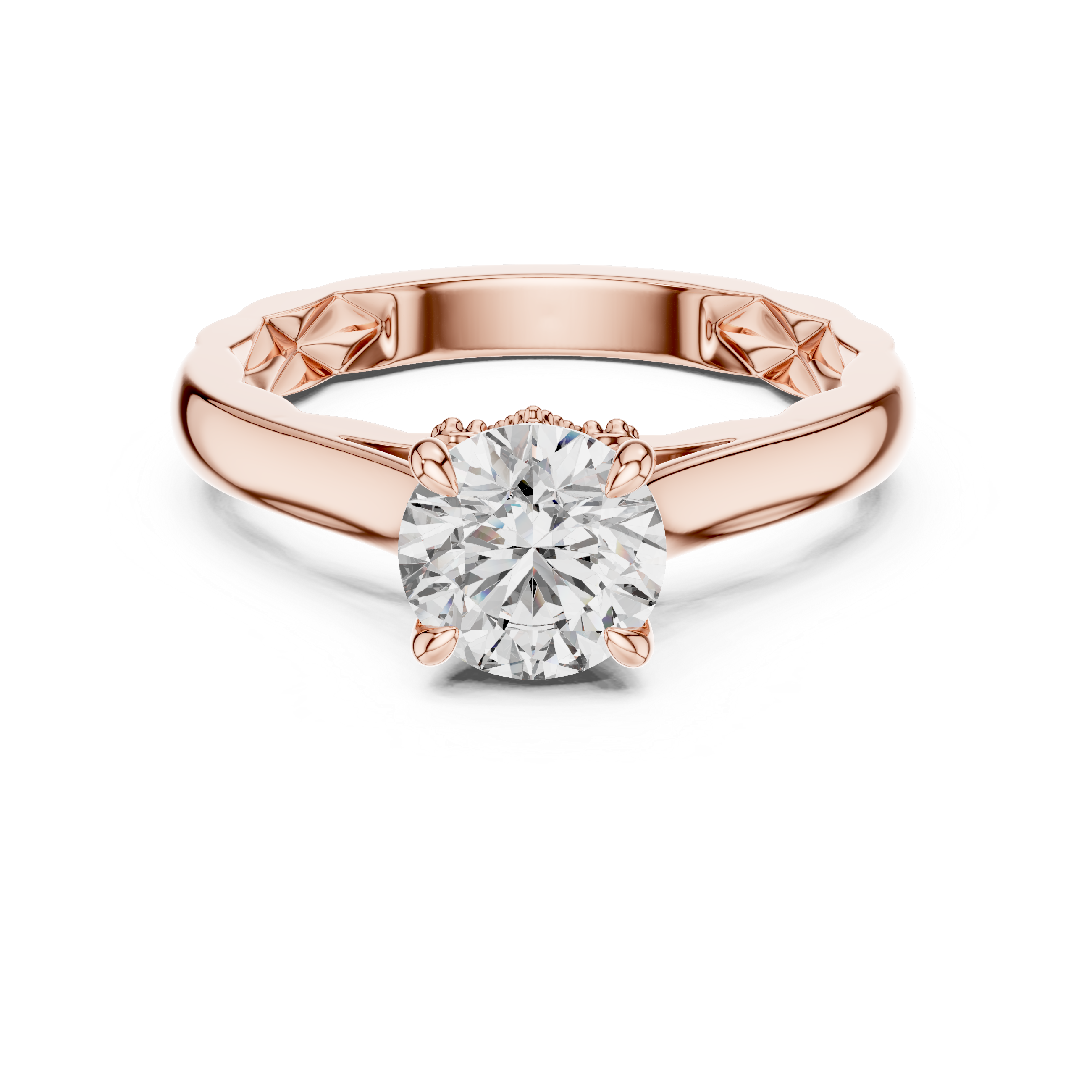 Round Solitaire Vine & Leaf Trellis Engagement Ring