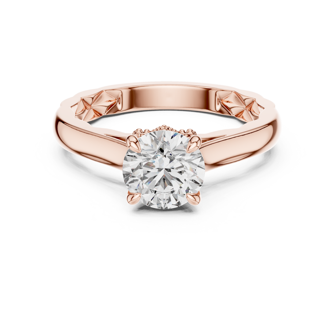 Round Solitaire Vine & Leaf Trellis Engagement Ring