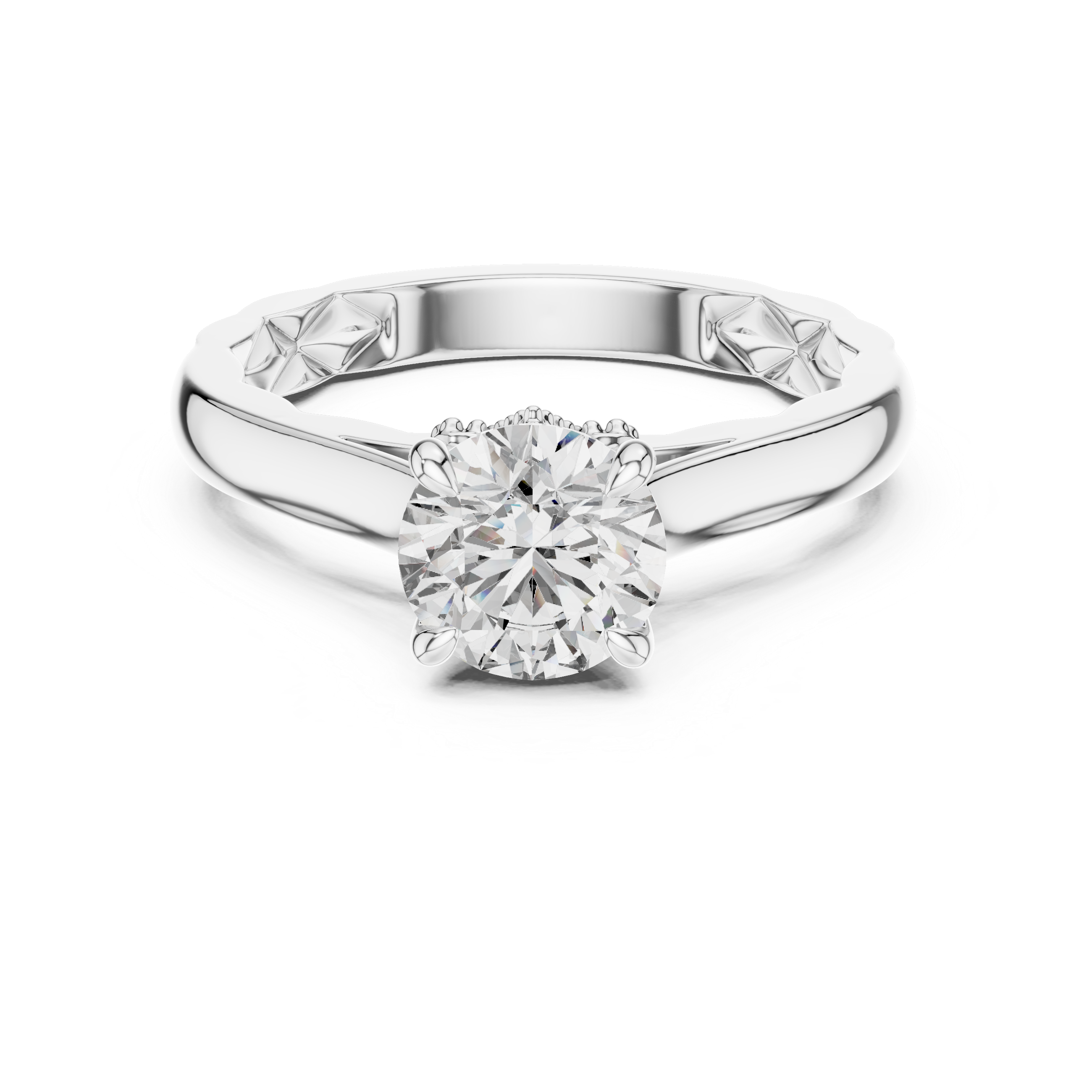 Round Solitaire Vine & Leaf Trellis Engagement Ring
