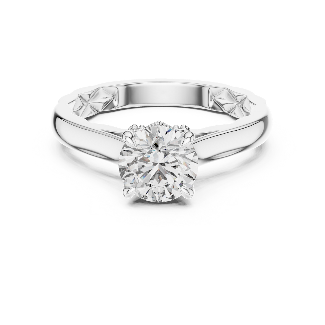 Round Solitaire Vine & Leaf Trellis Engagement Ring
