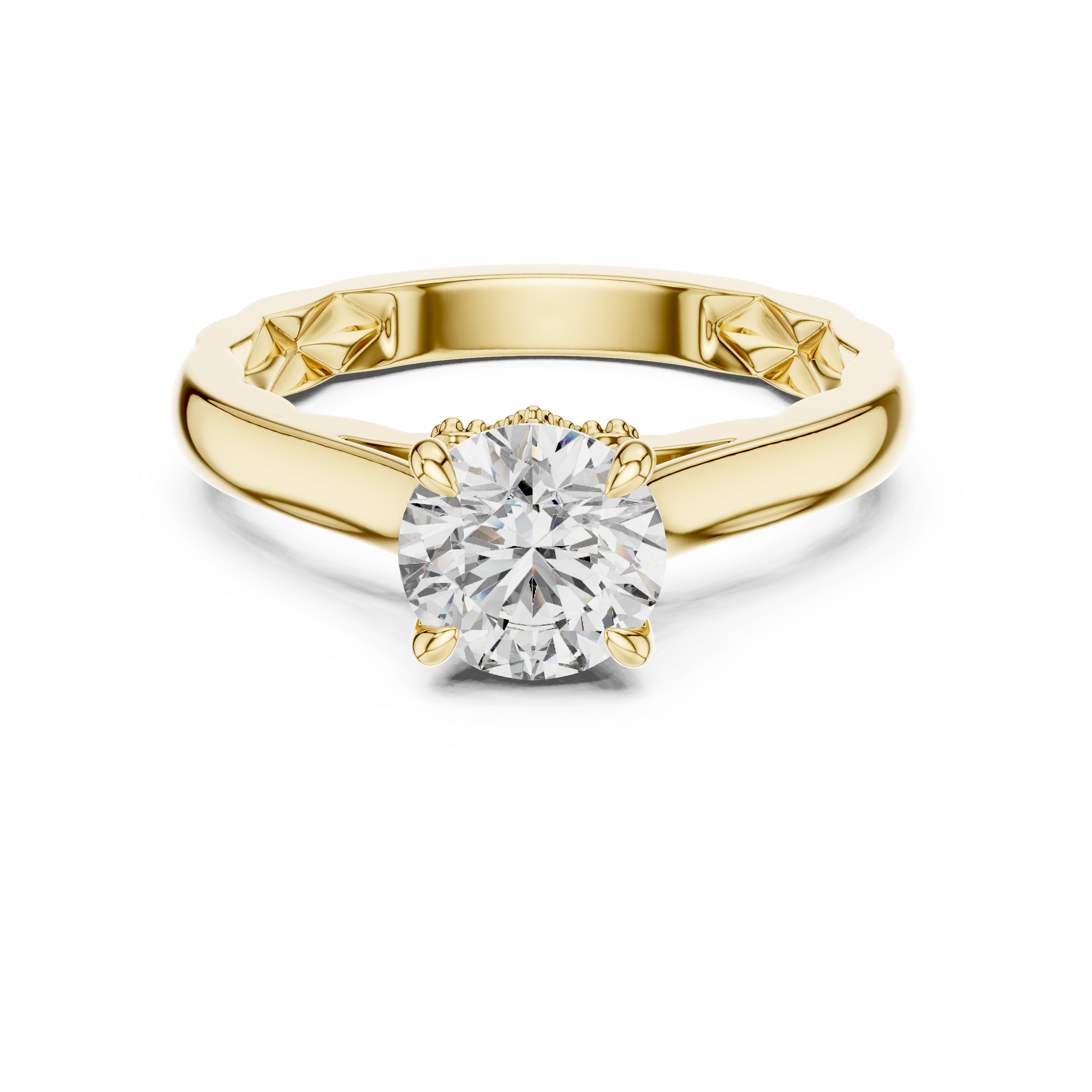 Round Solitaire Vine & Leaf Trellis Engagement Ring