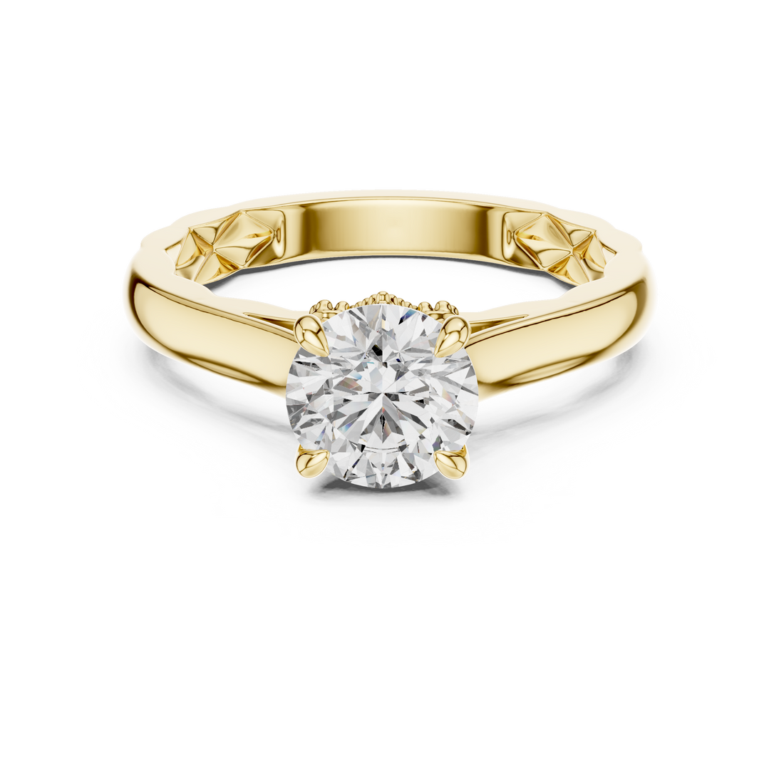 Round Solitaire Vine & Leaf Trellis Engagement Ring
