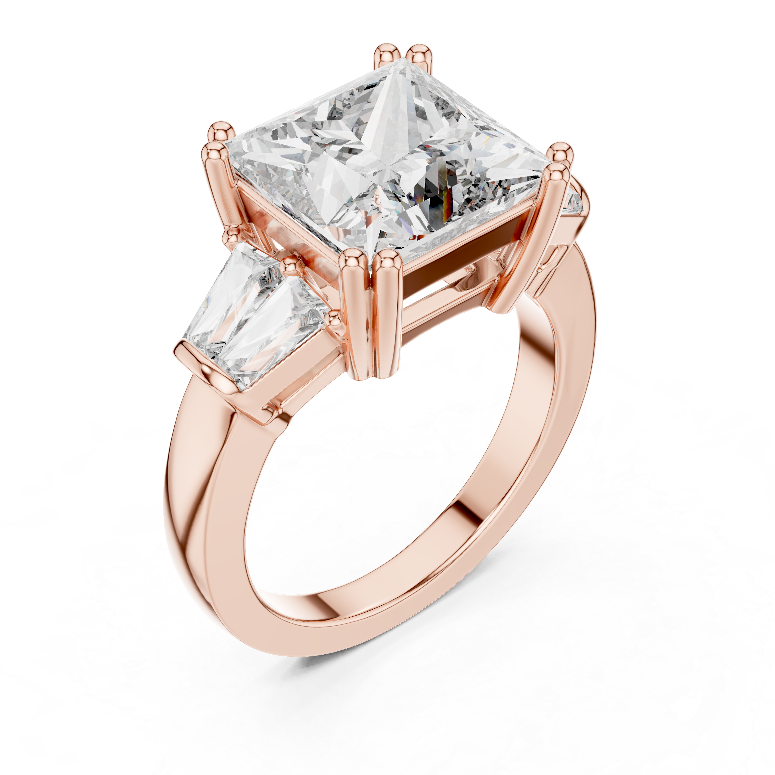 Princess-Cut Three-Stone Baguette Engagement Ring