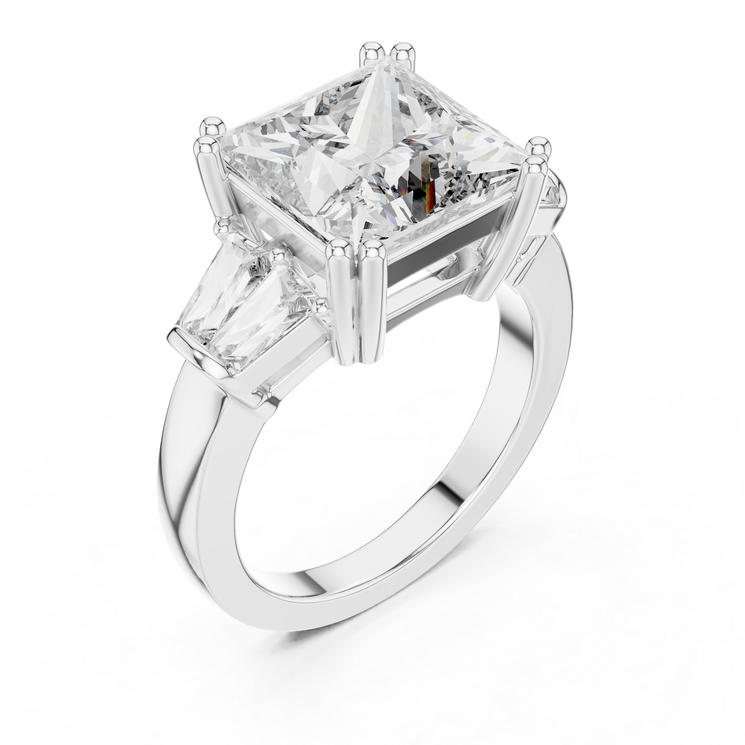 Princess-Cut Three-Stone Baguette Engagement Ring