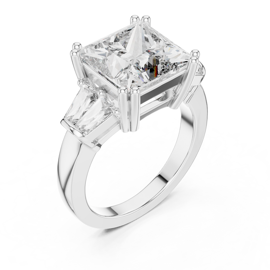 Princess-Cut Three-Stone Baguette Engagement Ring