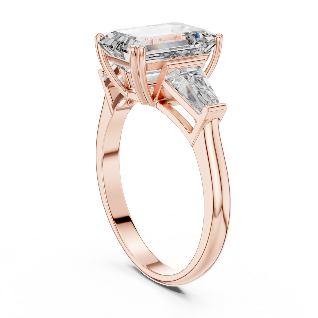 Emerald Cut Solitaire & Tapered Baguette Side Stones Diamond Ring