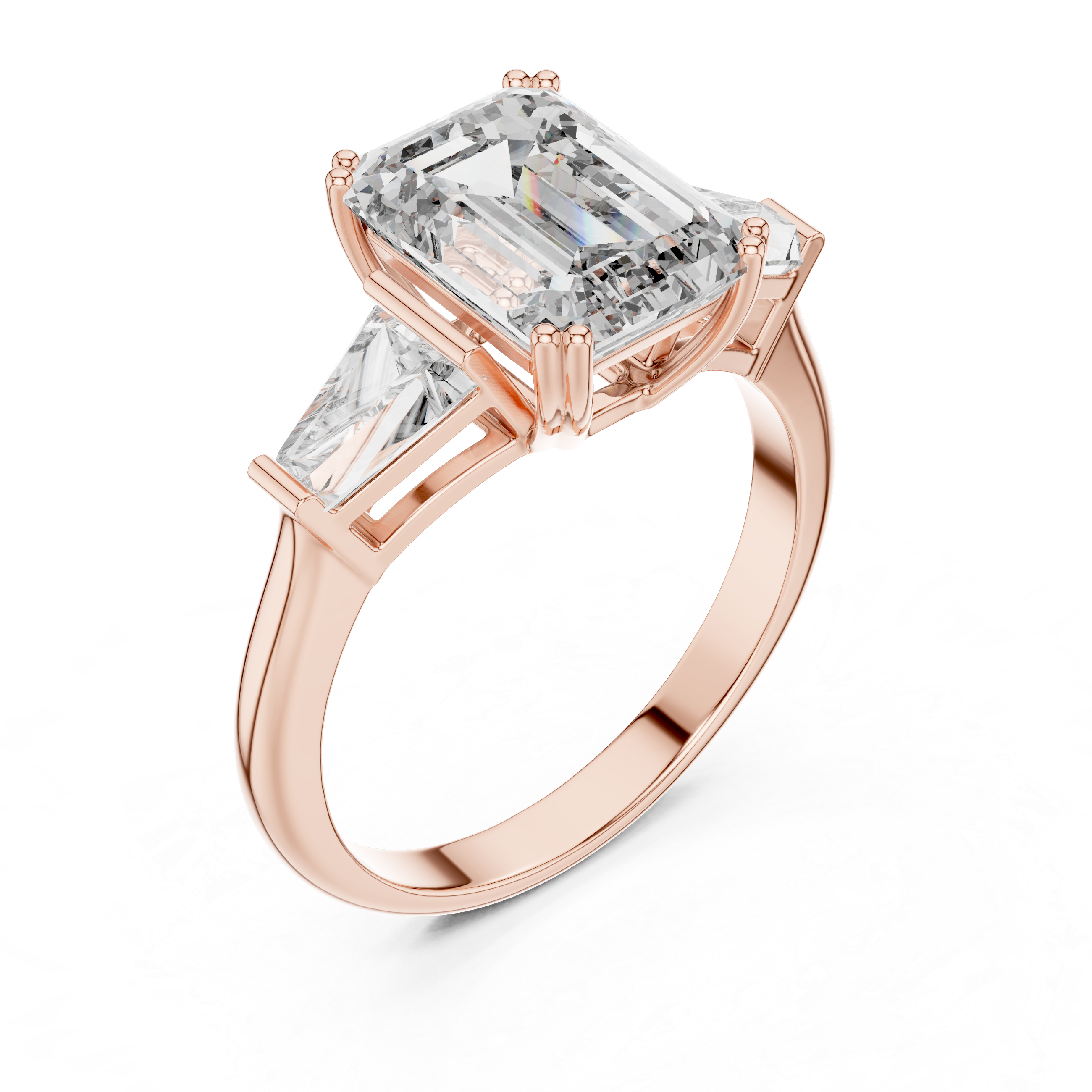 Emerald Cut Solitaire & Tapered Baguette Side Stones Diamond Ring
