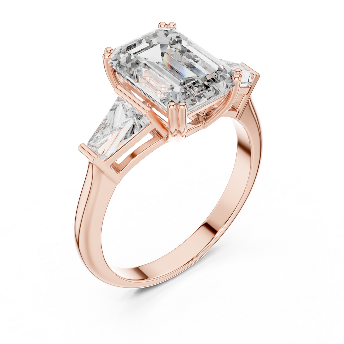 Emerald Cut Solitaire & Tapered Baguette Side Stones Diamond Ring