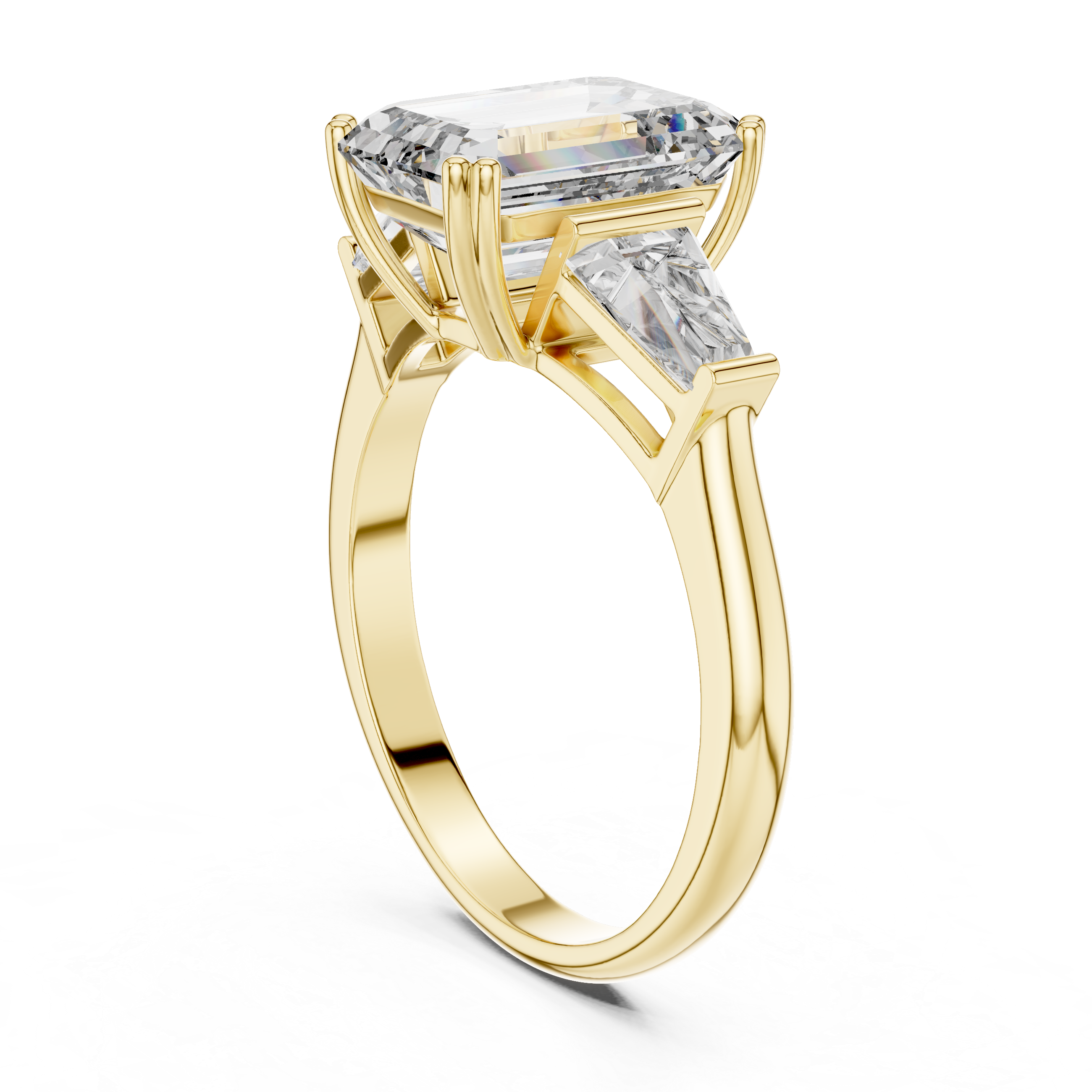 Emerald Cut Solitaire & Tapered Baguette Side Stones Diamond Ring