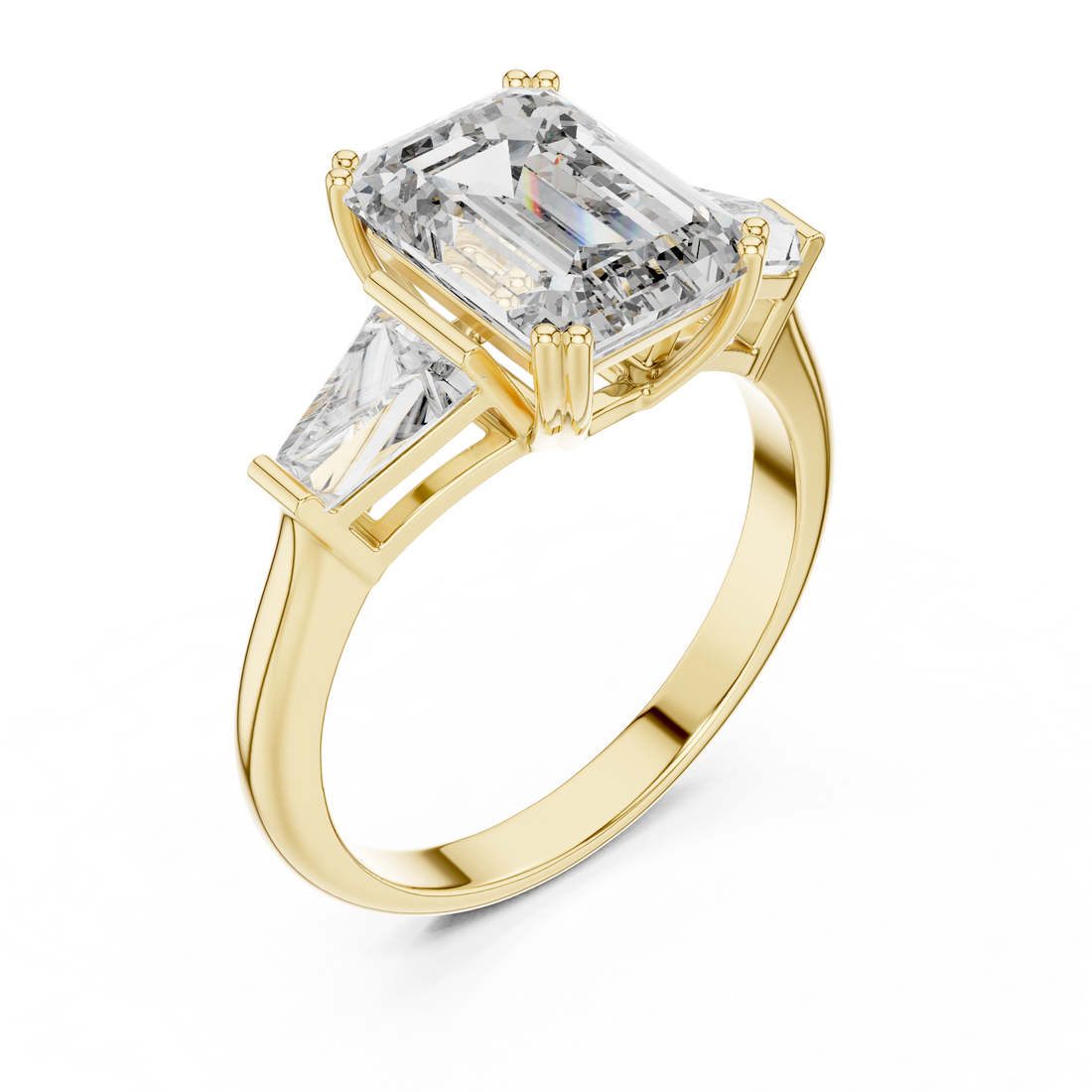 Emerald Cut Solitaire & Tapered Baguette Side Stones Diamond Ring