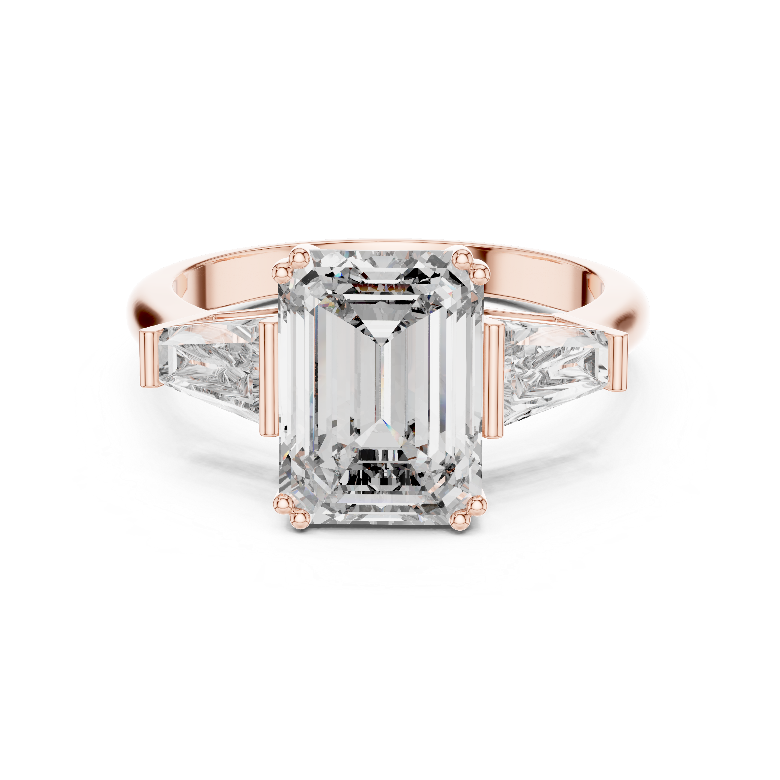 Emerald Cut Solitaire & Tapered Baguette Side Stones Diamond Ring