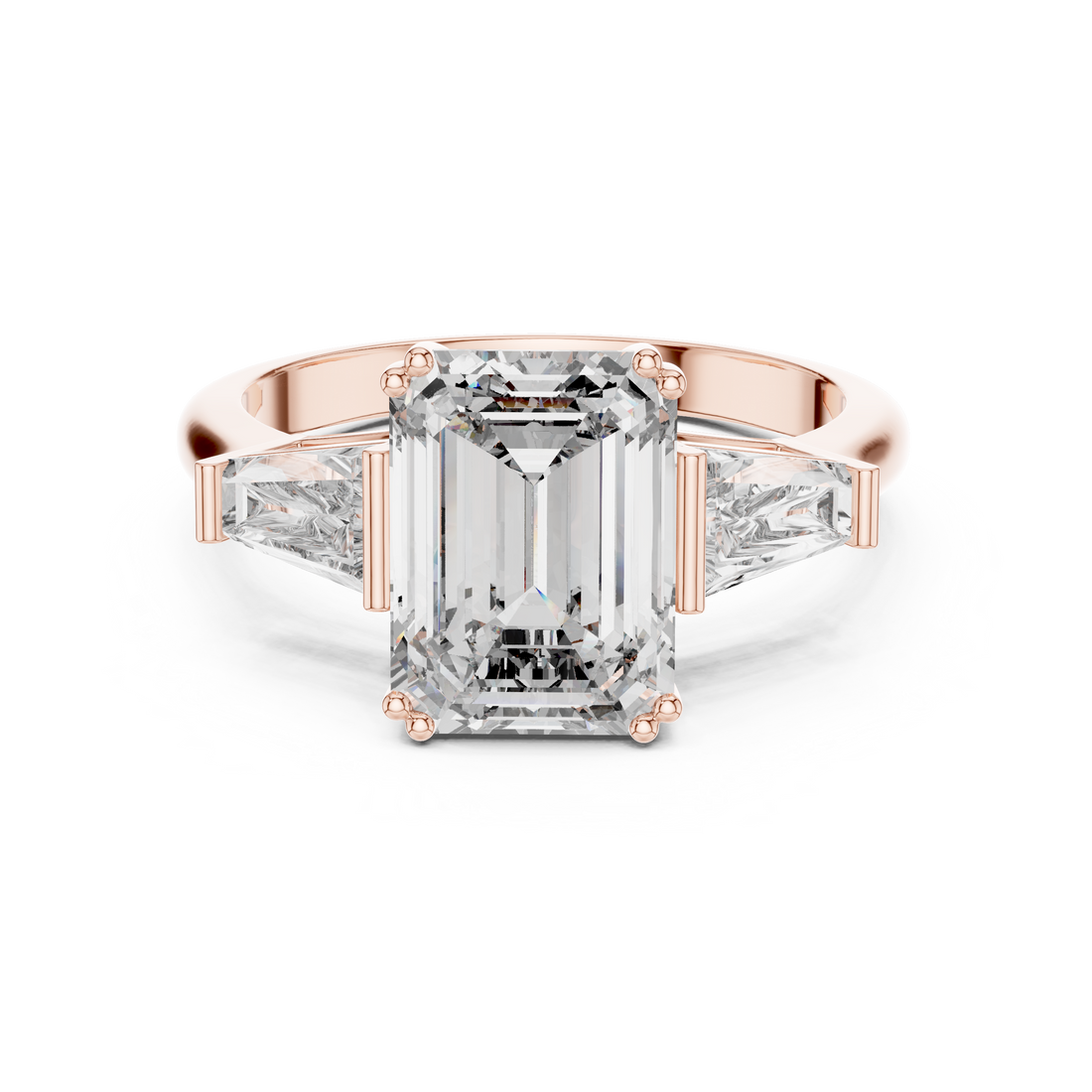 Emerald Cut Solitaire & Tapered Baguette Side Stones Diamond Ring