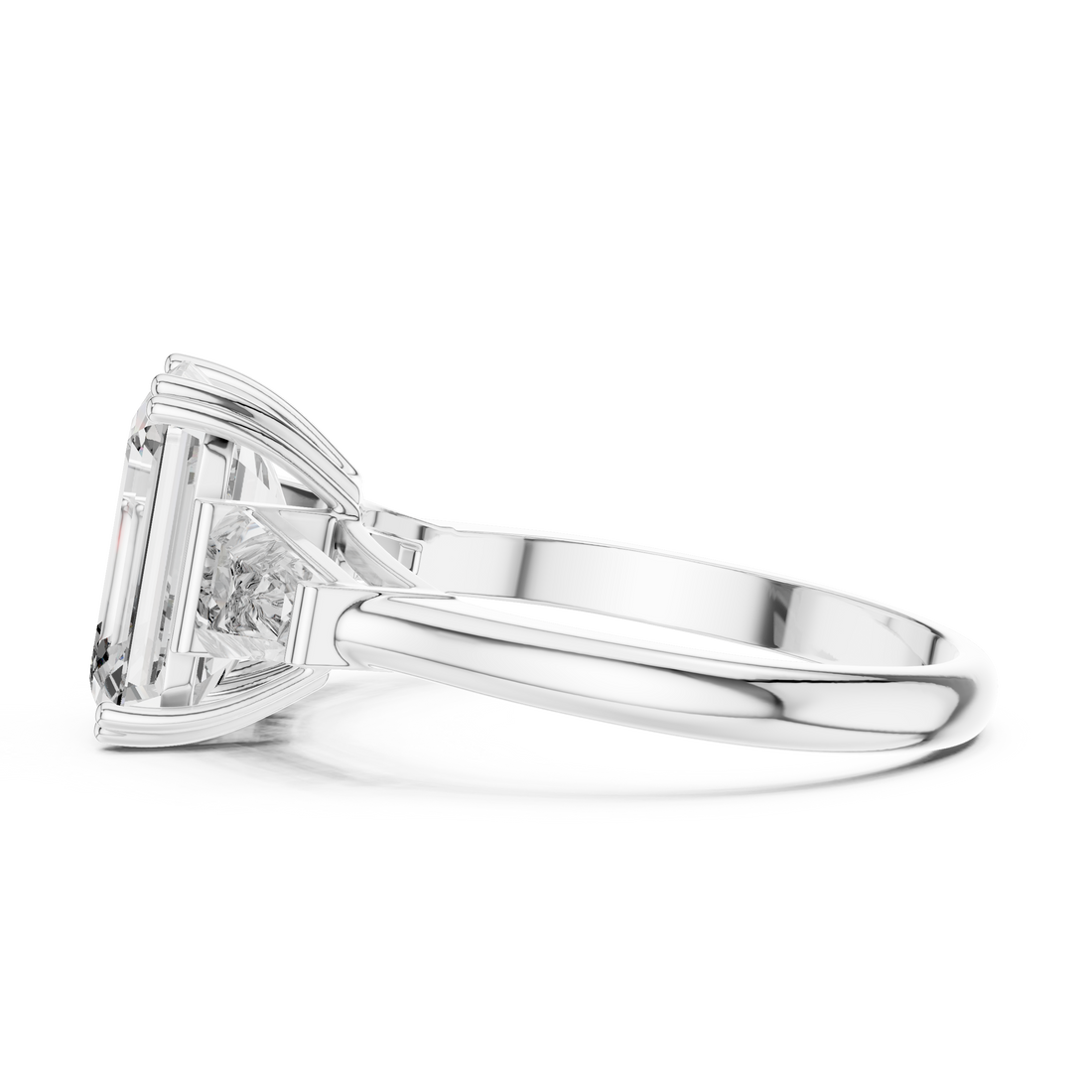 Emerald Cut Solitaire & Tapered Baguette Side Stones Diamond Ring