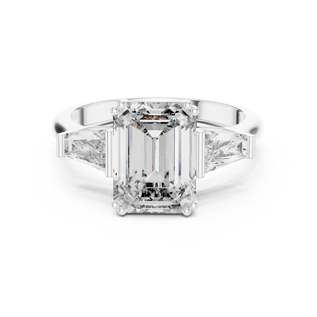 Emerald Cut Solitaire & Tapered Baguette Side Stones Diamond Ring