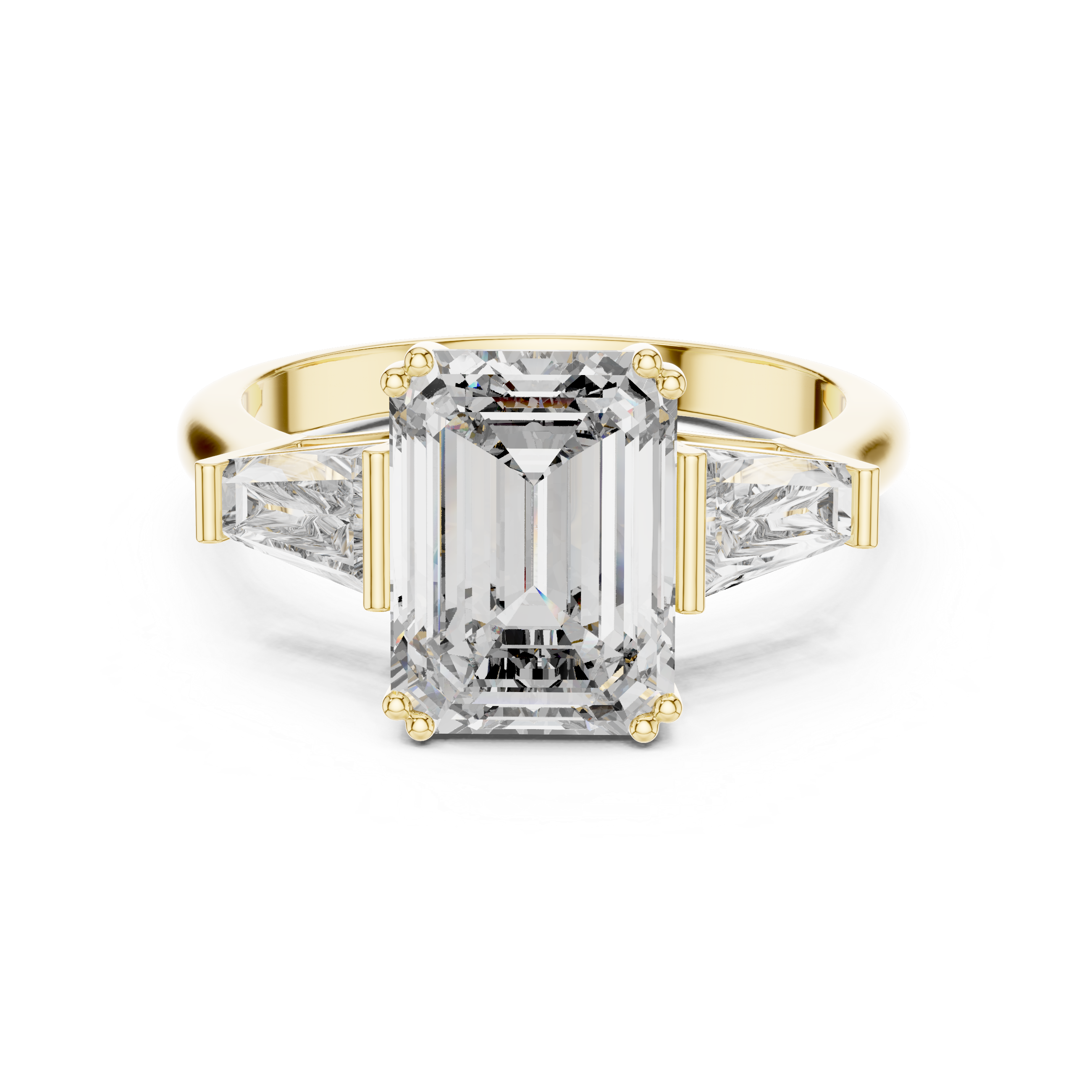 Emerald Cut Solitaire & Tapered Baguette Side Stones Diamond Ring