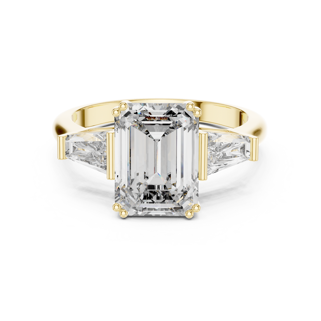 Emerald Cut Solitaire & Tapered Baguette Side Stones Diamond Ring