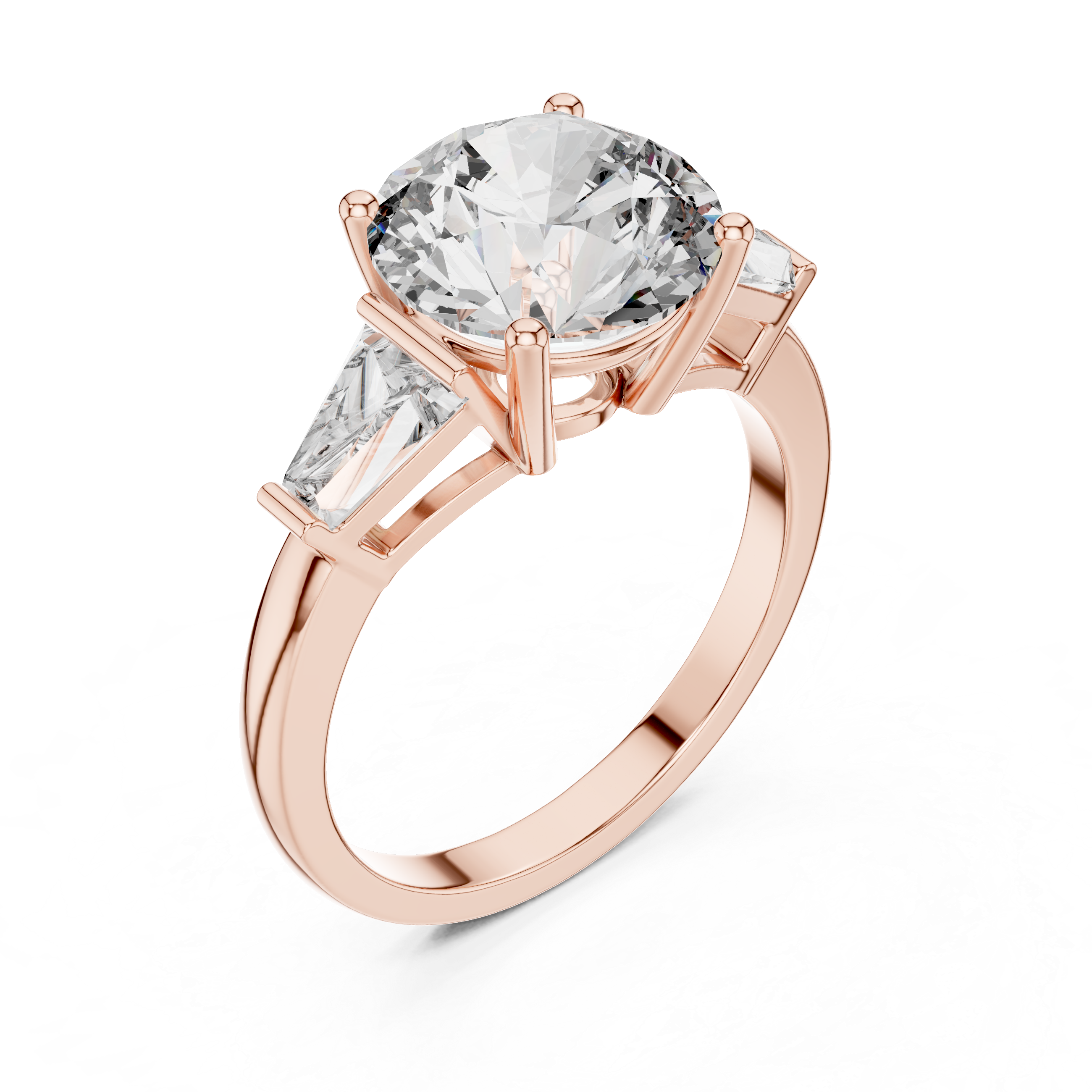 Brinda Gold and Diamonds Round Solitaire & Tapered Baguette Side Stones Diamond Ring